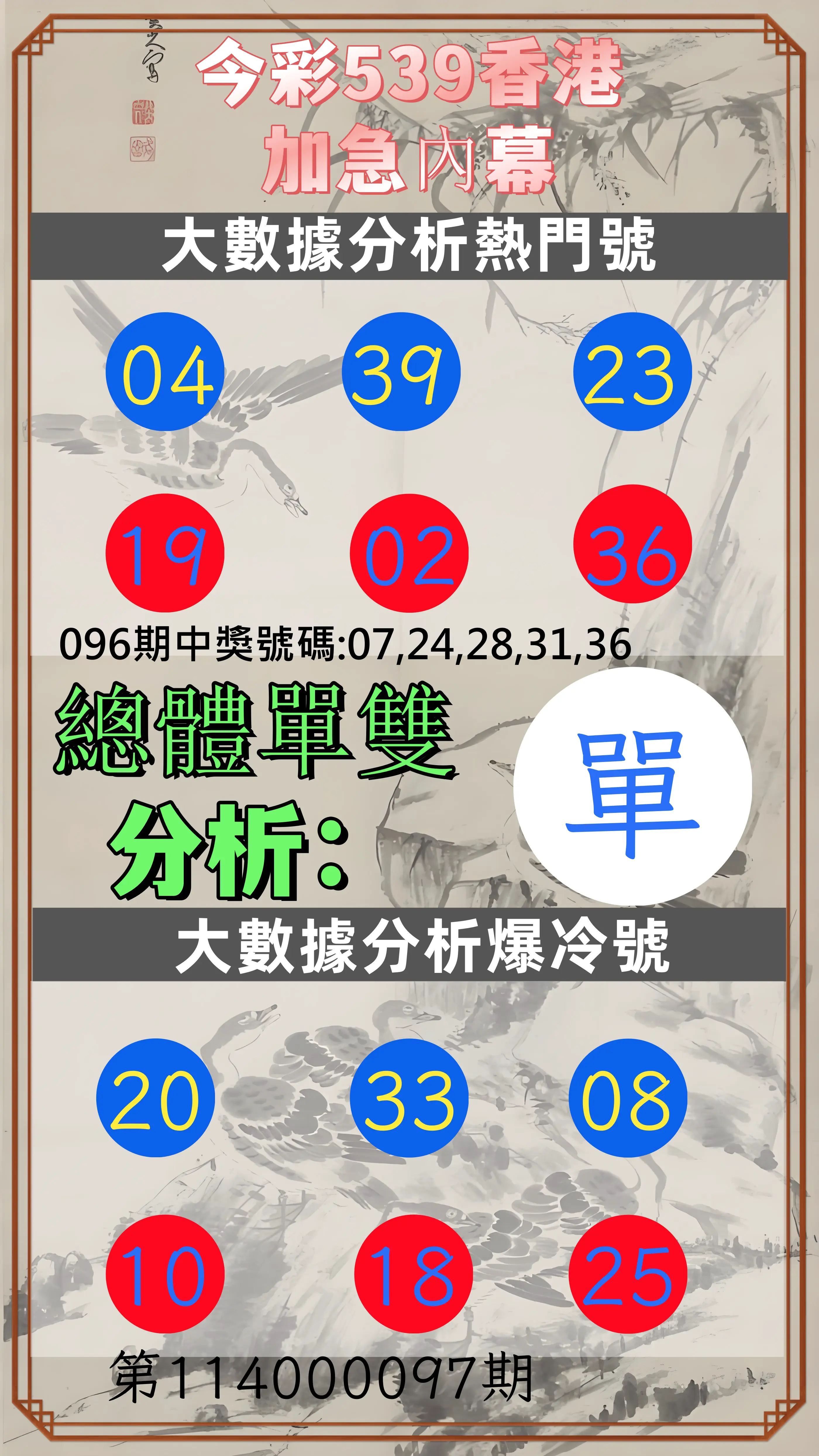 今彩539第114000097期今彩539香港加急內幕