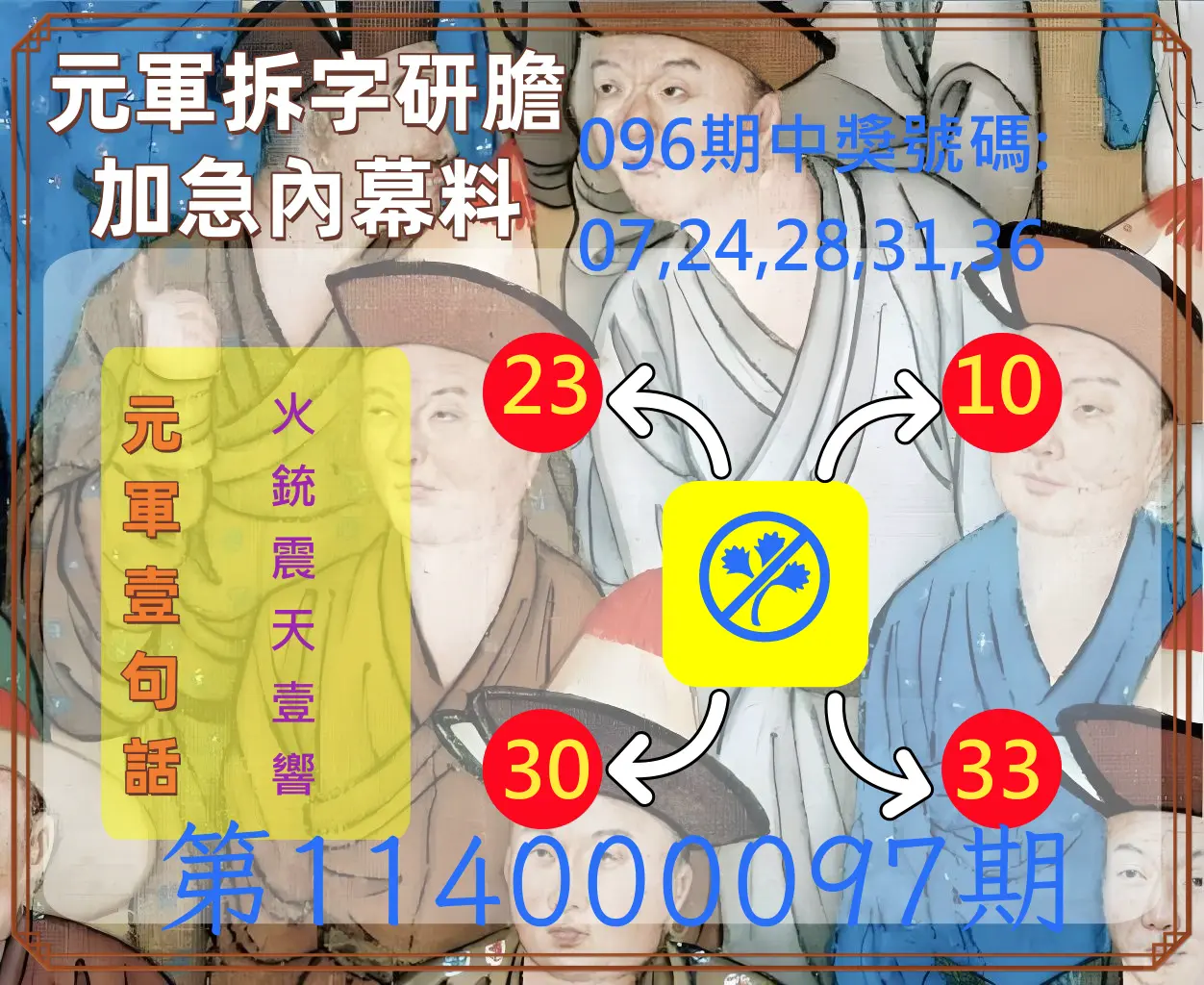 今彩539第114000097期元軍拆字研膽加急內幕料