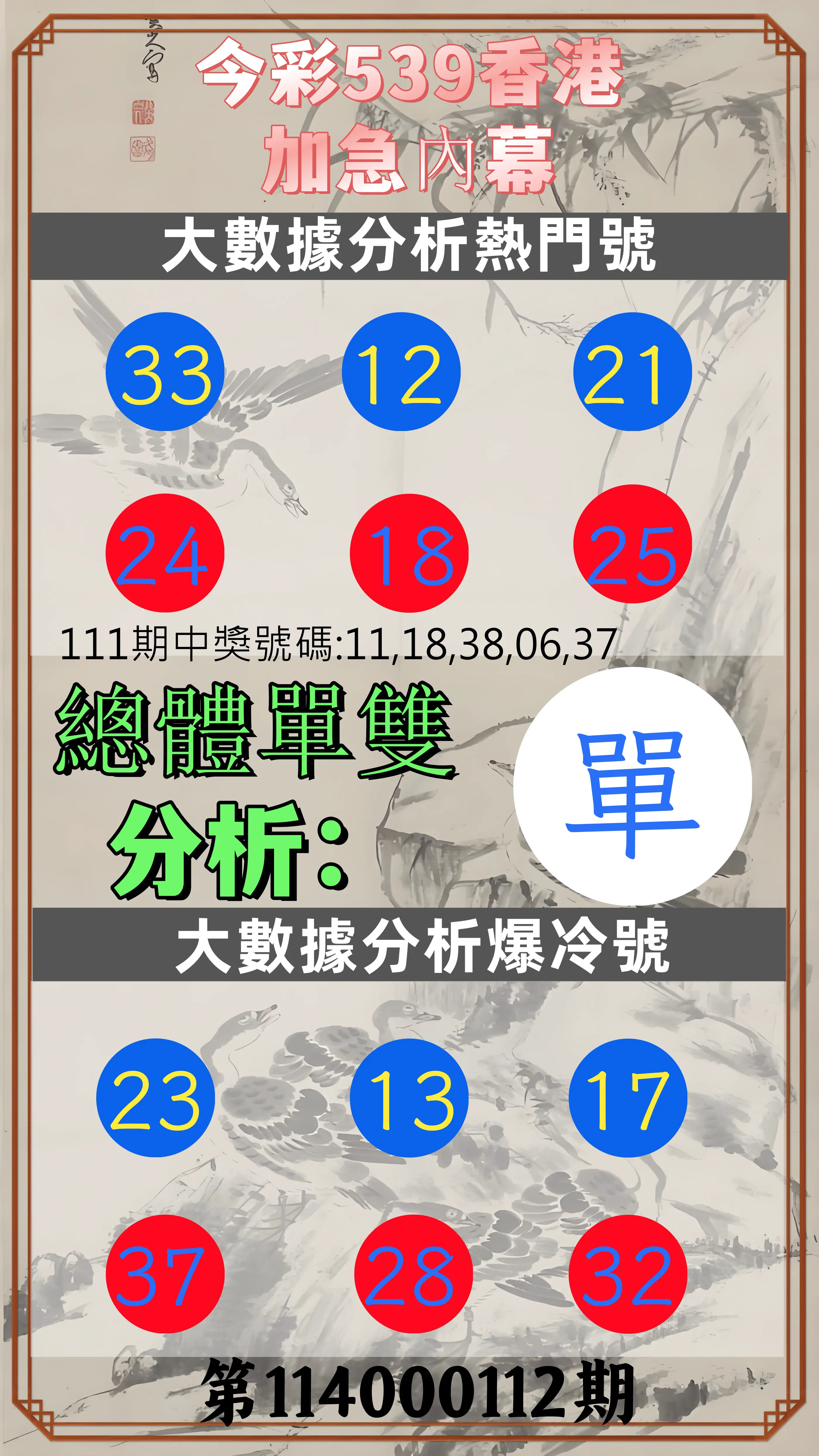 今彩539第114000112期今彩539香港加急內幕