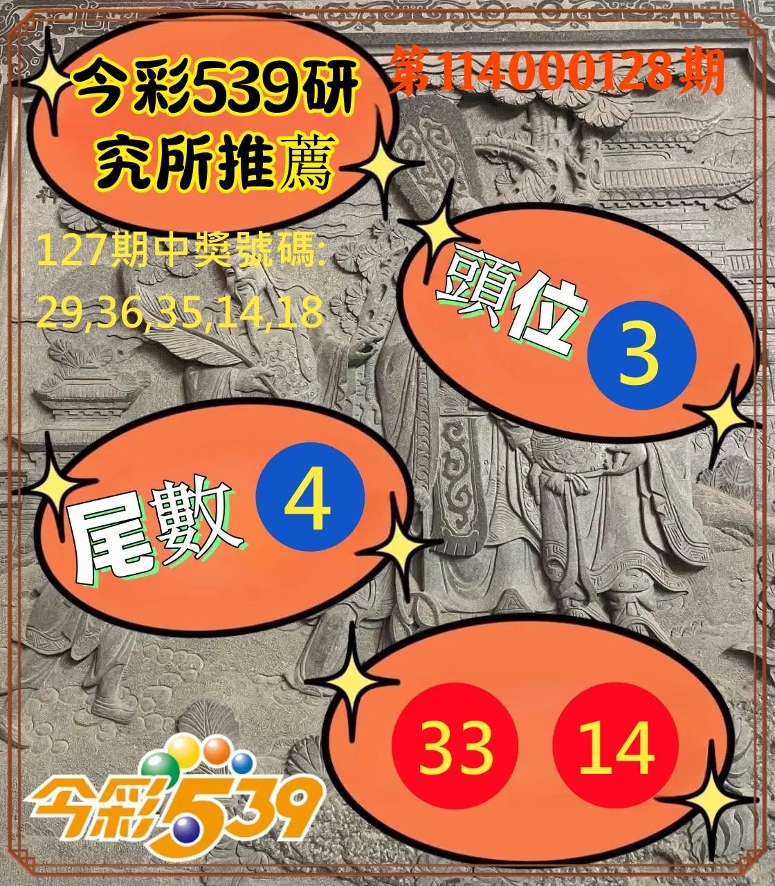 今彩539第114000128期今彩539研究所推薦