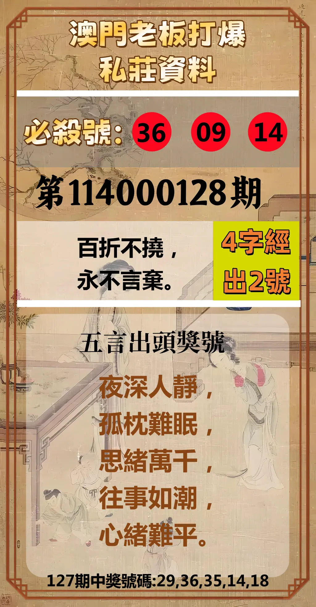今彩539第114000128期澳門老板打爆私莊資料