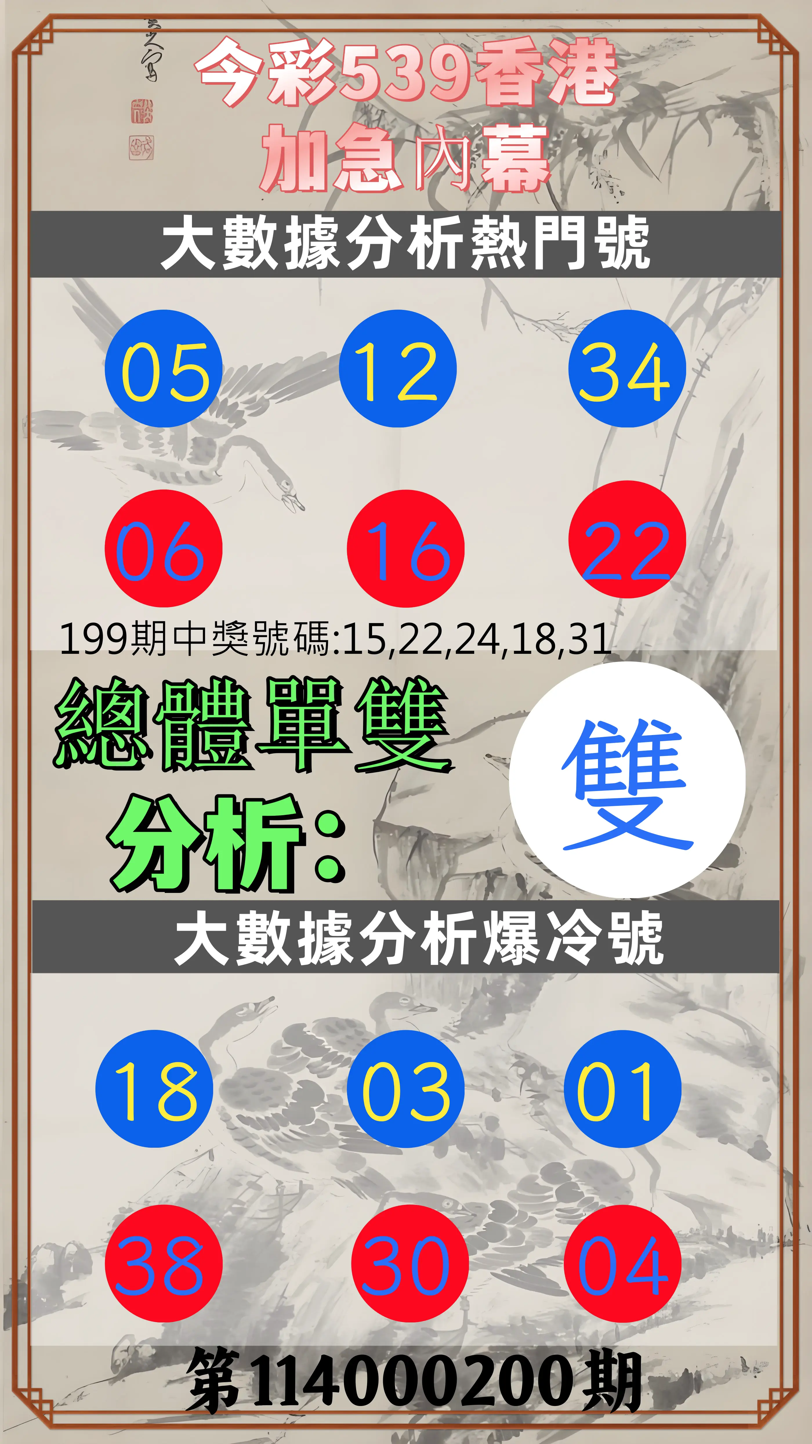 今彩539第114000200期(08/18)今彩539香港加急內幕