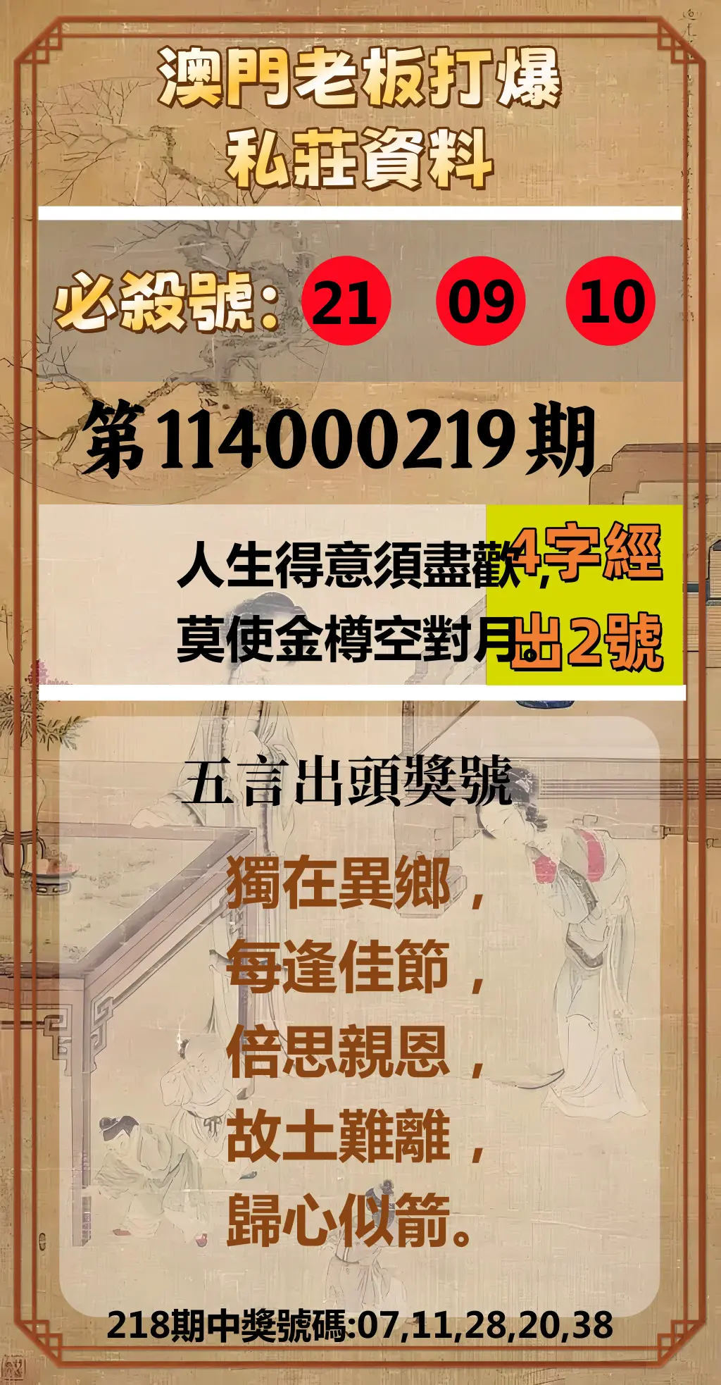 今彩539第114000219期(09/09)澳門老板打爆私莊資料