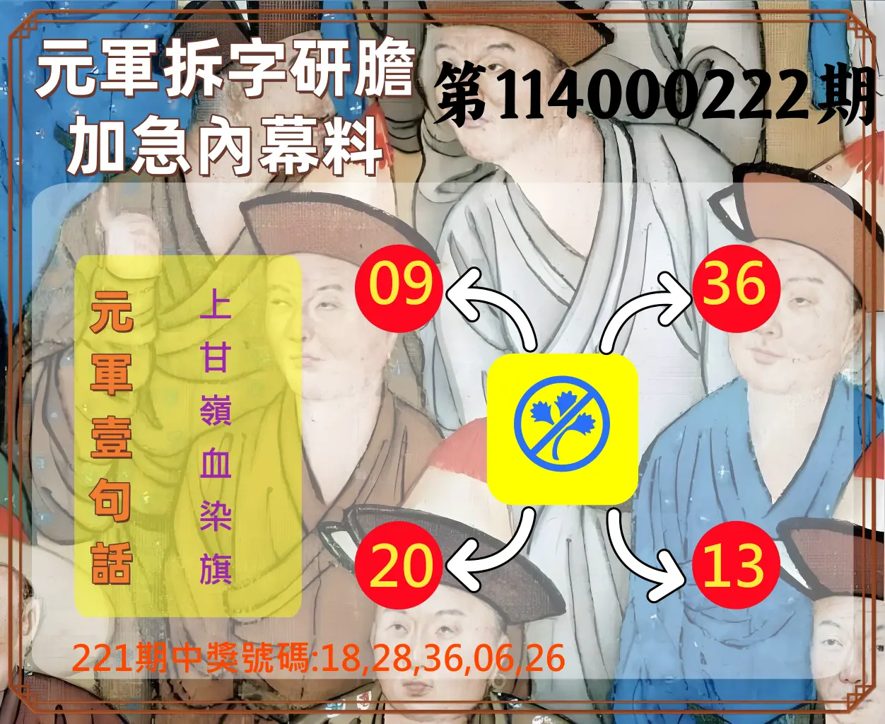 今彩539第114000222期(09/12)元軍拆字研膽加急內幕料
