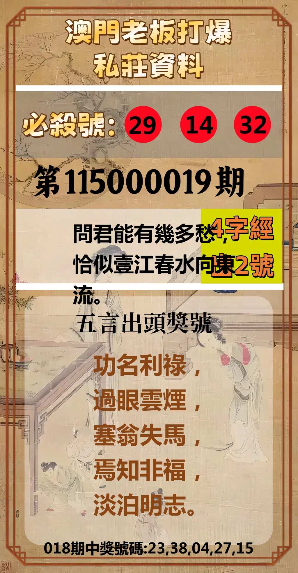 今彩539第115000019期(01/22)澳門老板打爆私莊資料