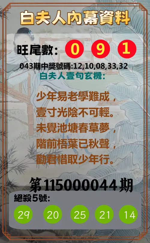 今彩539第115000044期(02/19)白夫人內幕資料