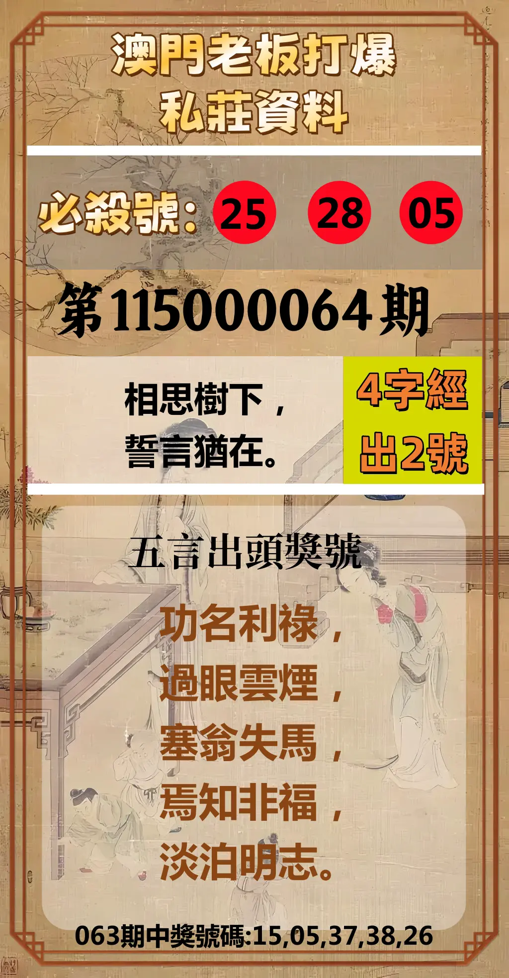 今彩539第115000064期(03/12)澳門老板打爆私莊資料
