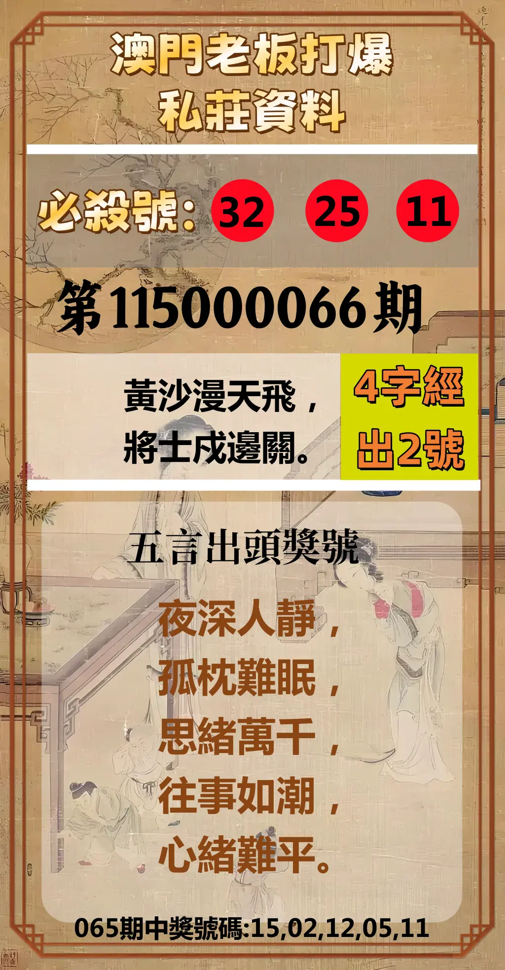 今彩539第115000066期(03/14)澳門老板打爆私莊資料