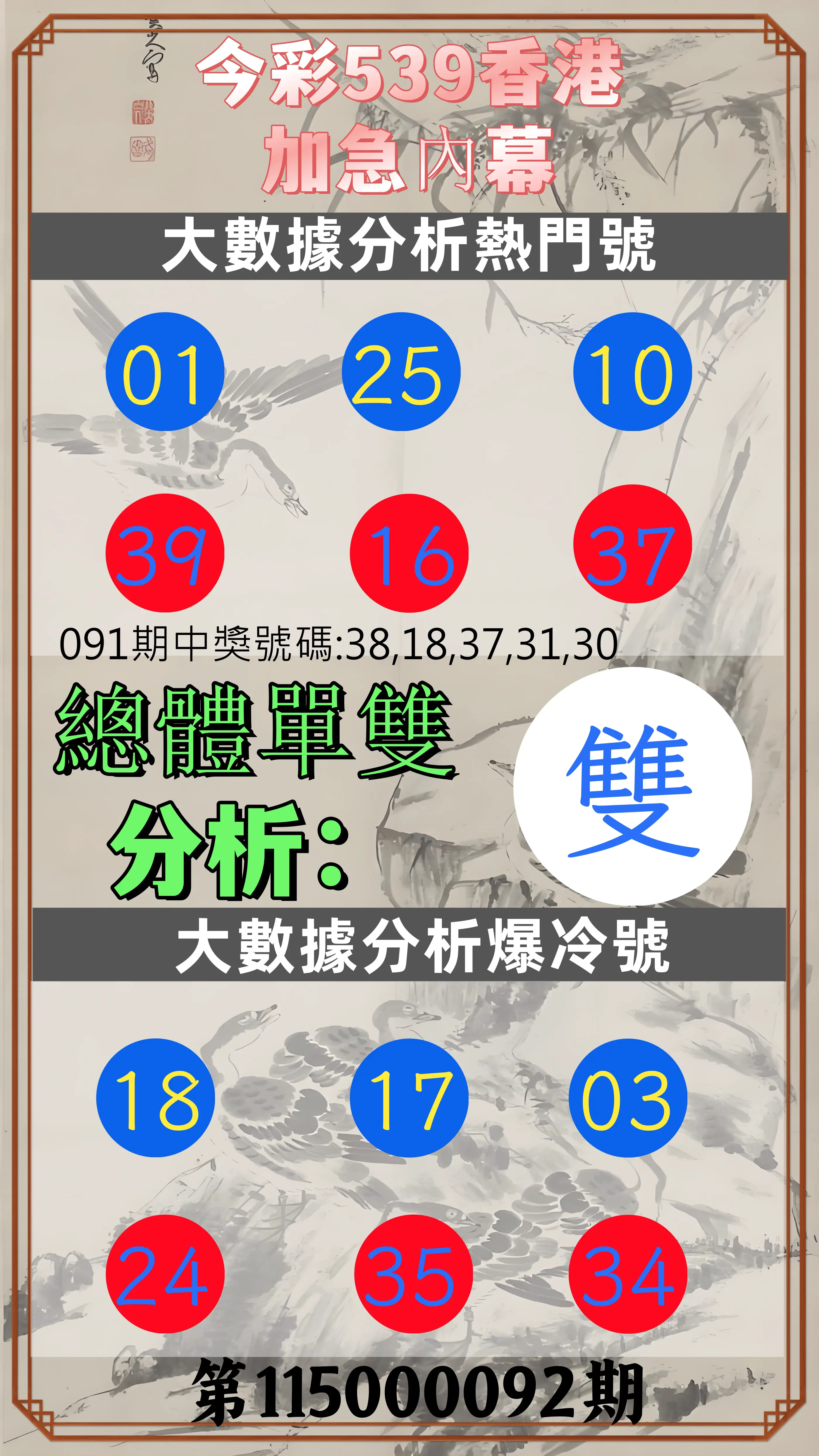 今彩539第115000092期(04/14)今彩539香港加急內幕