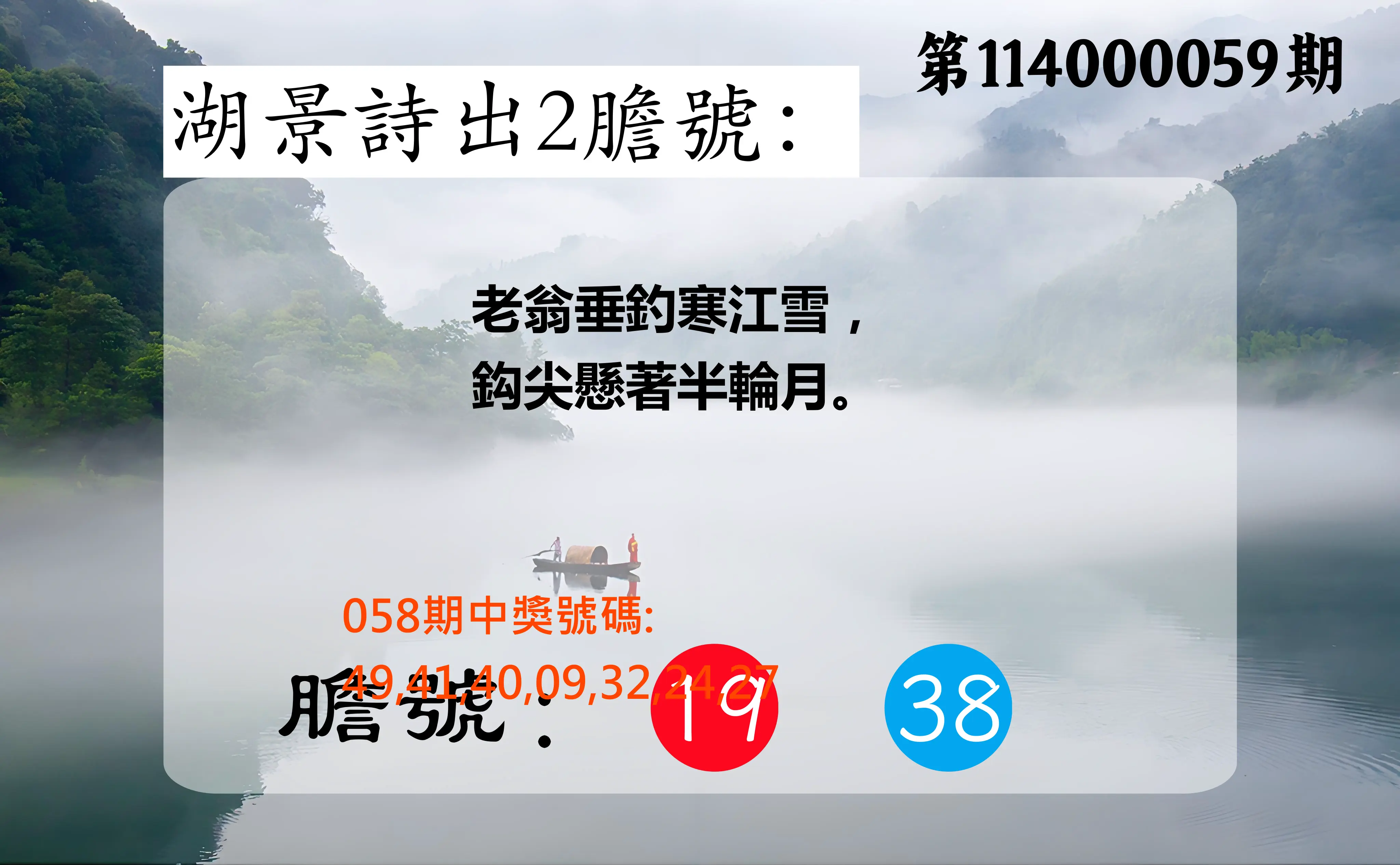 大樂透第114000059期湖景詩出2膽號