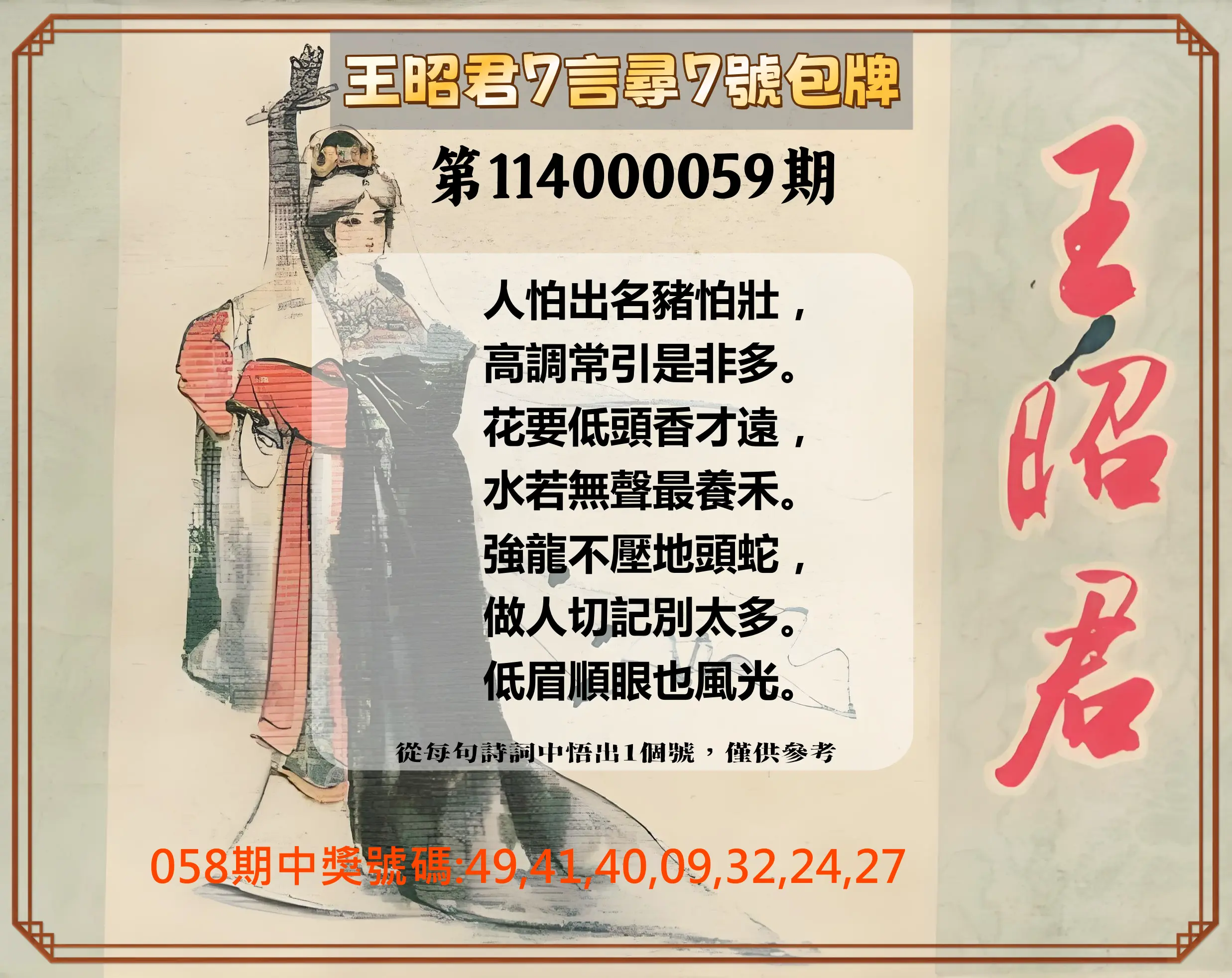 大樂透第114000059期王昭君7言尋7號包牌