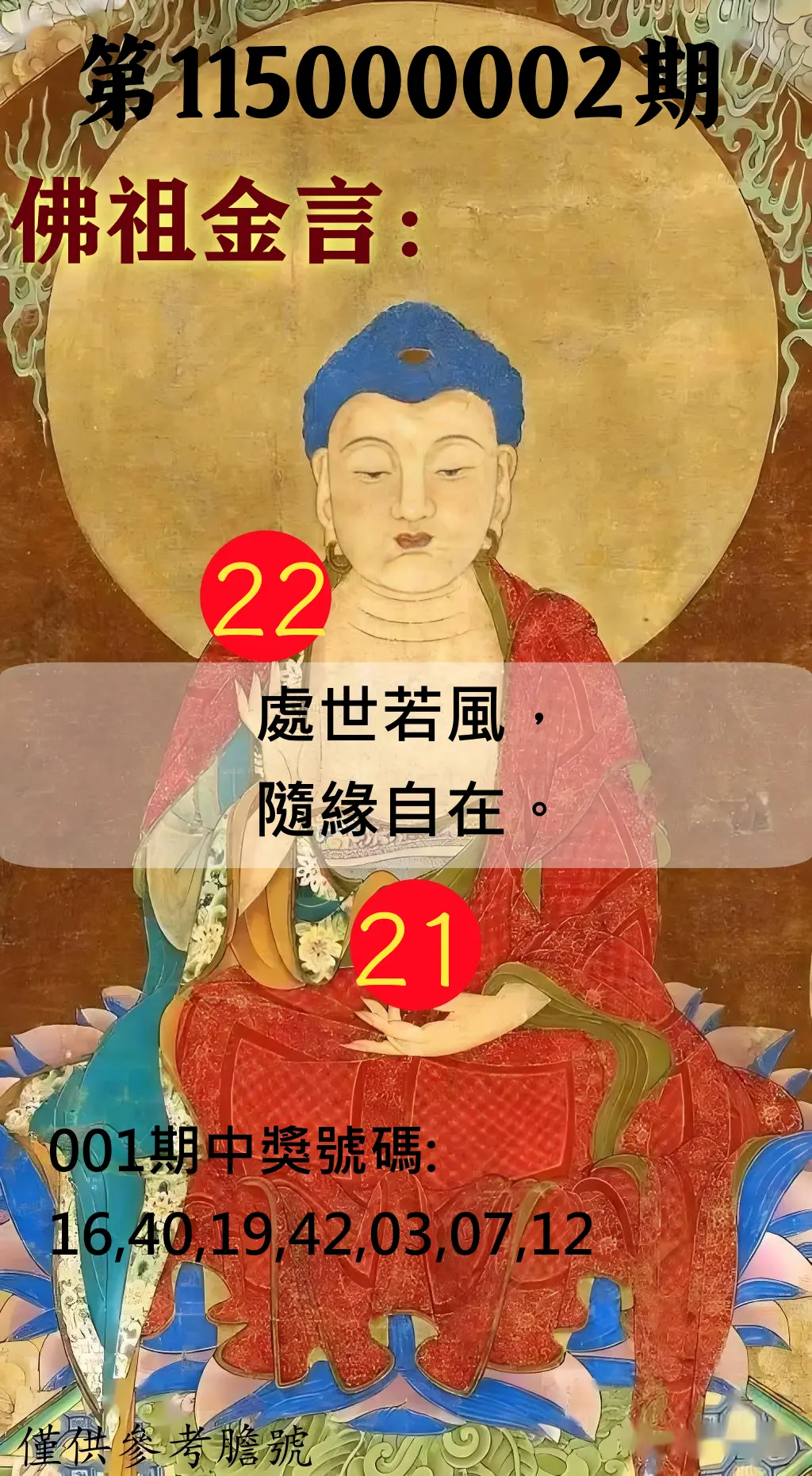 大樂透第115000002期(01/06)佛祖金言