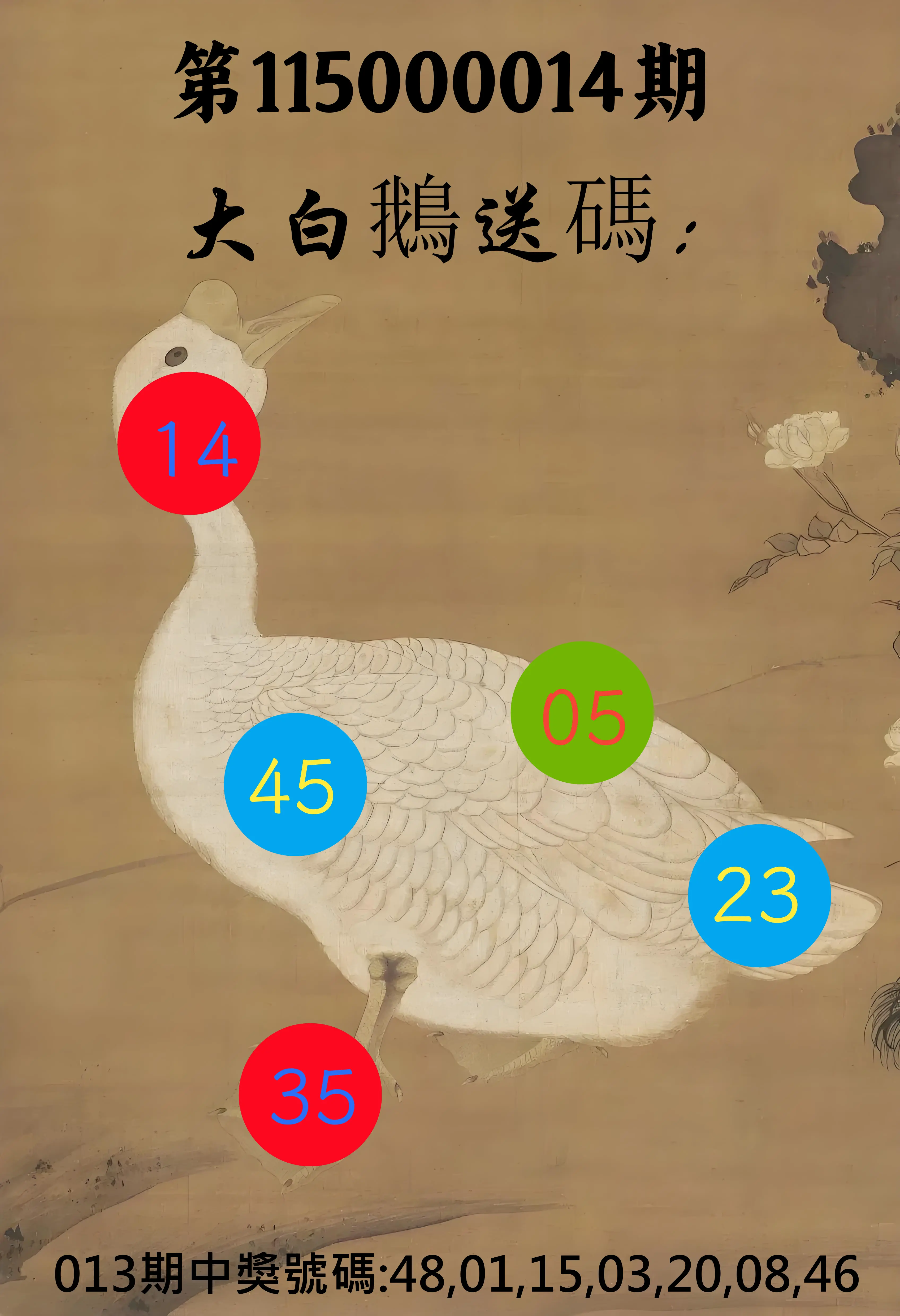 大樂透第115000014期(02/13)大白鵝送碼
