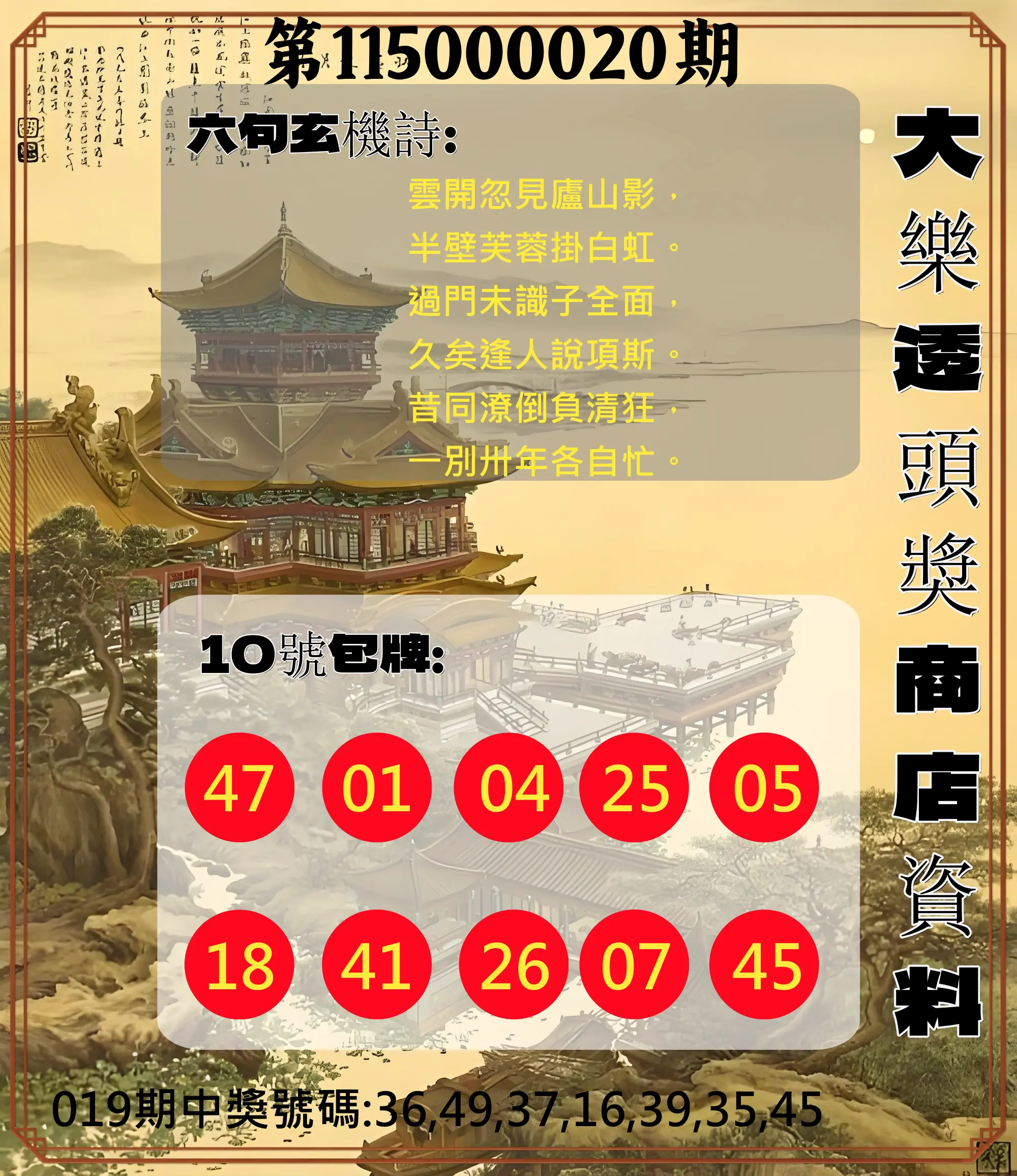 大樂透第115000020期(02/19)大樂透頭獎商店資料