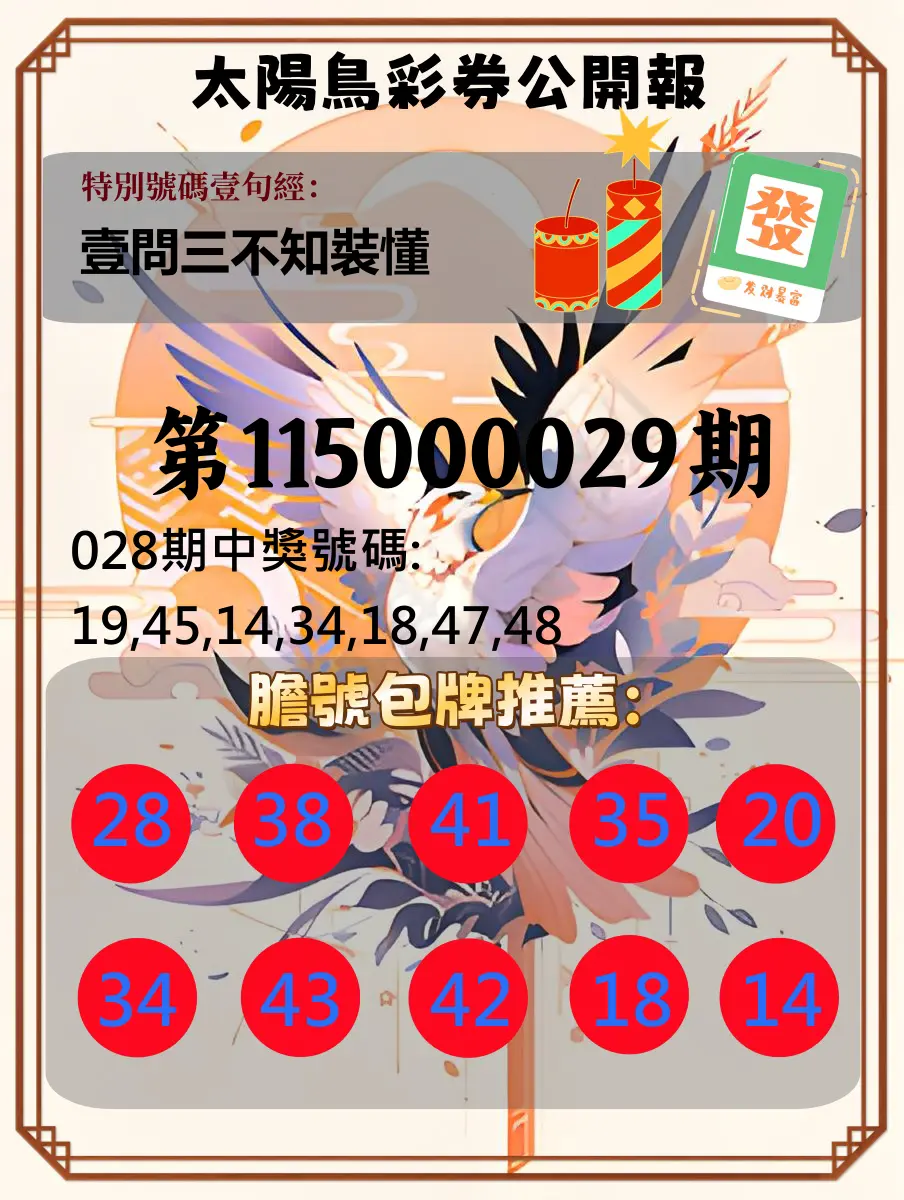 大樂透第115000029期(02/28)太陽鳥彩券公開報