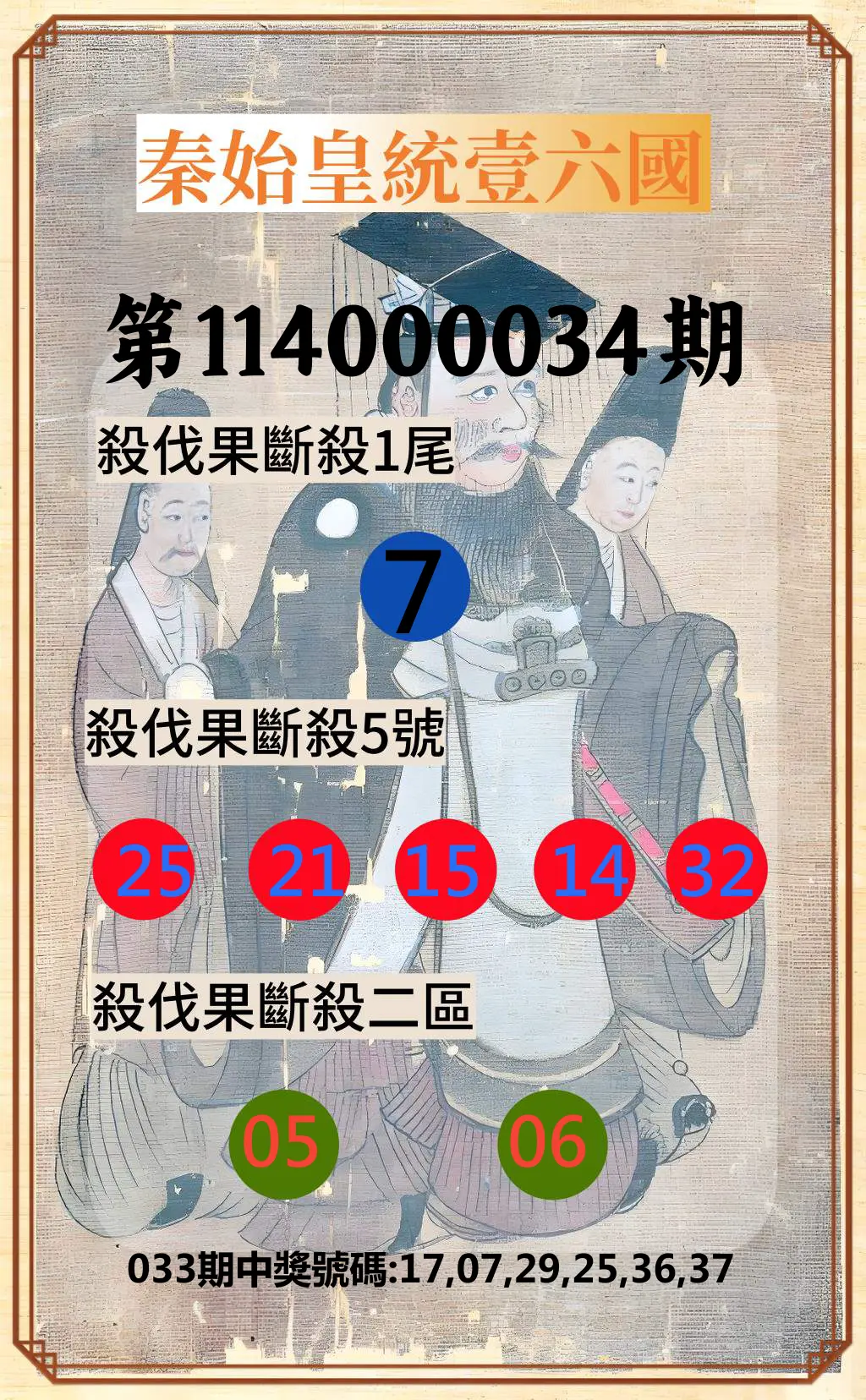 威力彩第114000034期秦始皇統壹六國