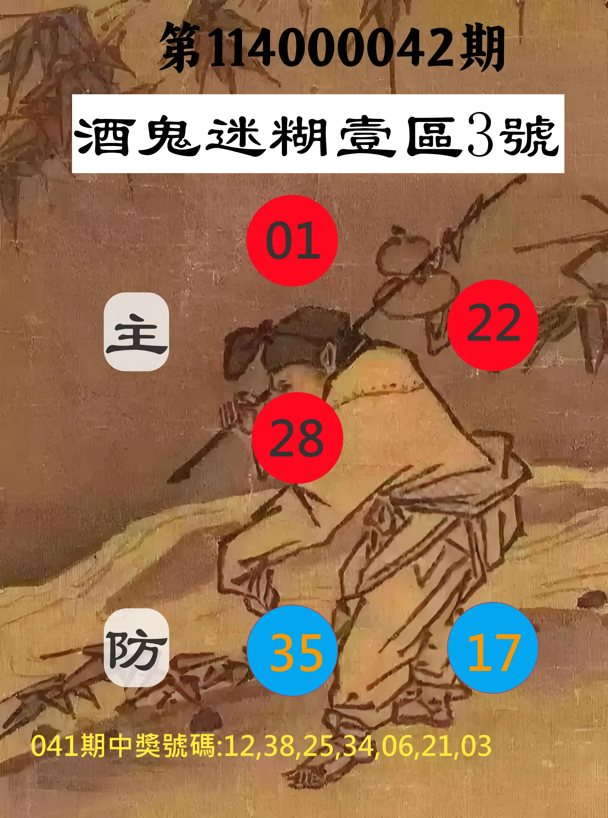 威力彩第114000042期酒鬼迷糊壹區3號