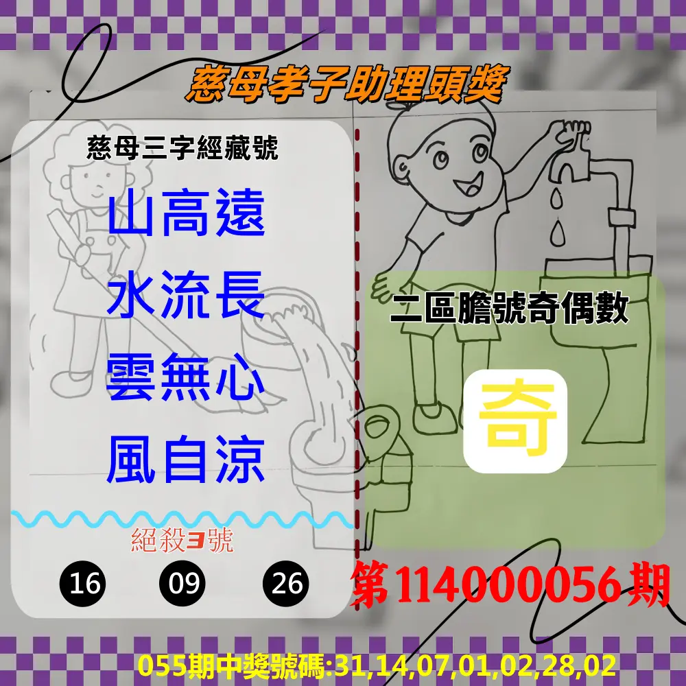 威力彩第114000056期(07/14)慈母孝子助理頭獎