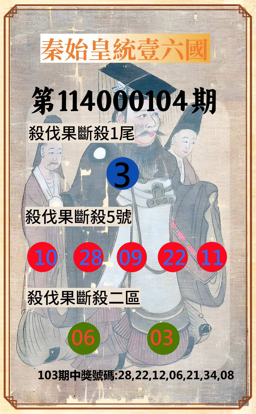 威力彩第114000104期(12/29)秦始皇統壹六國