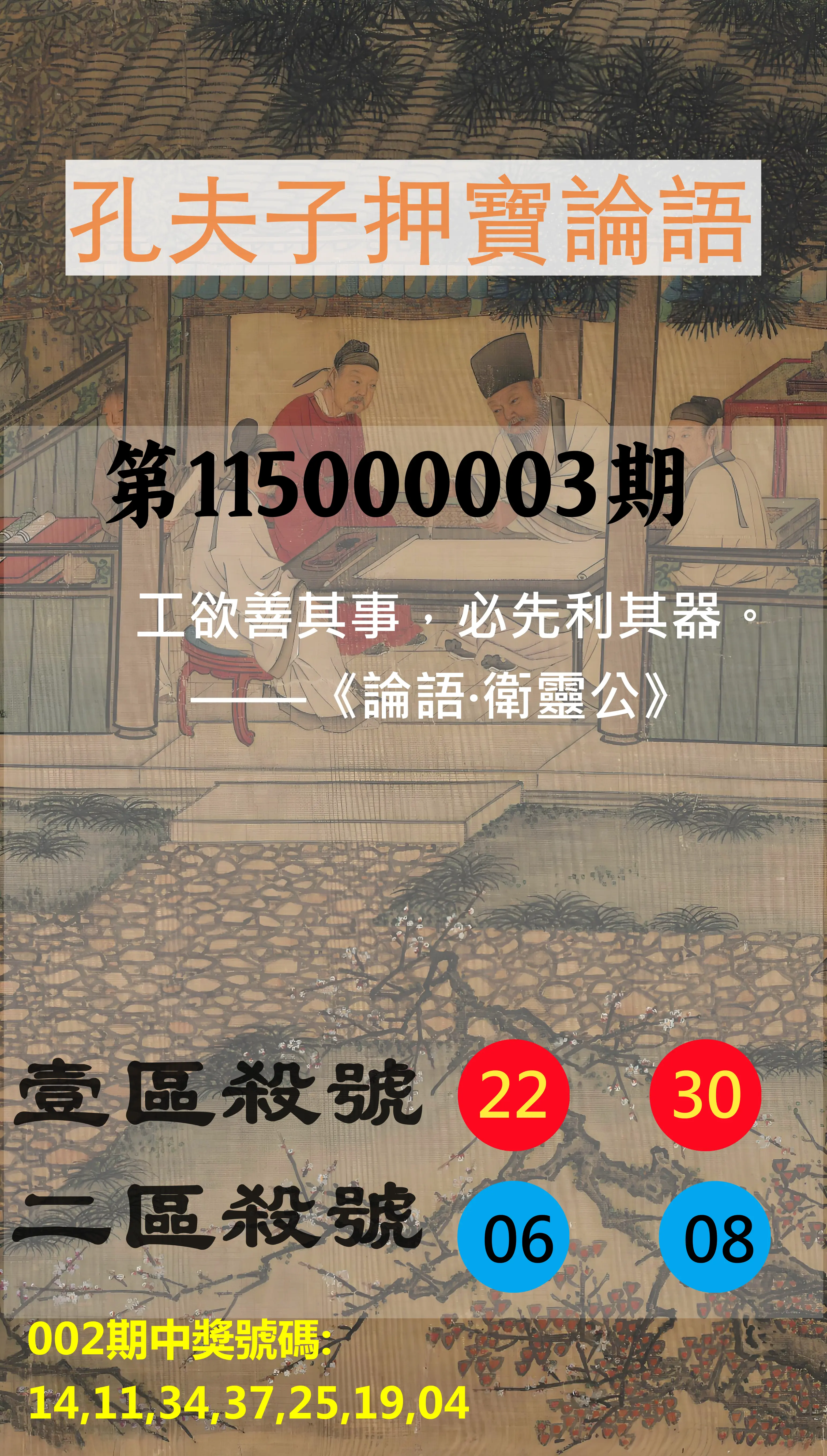 威力彩第115000003期(01/08)孔夫子押寶論語