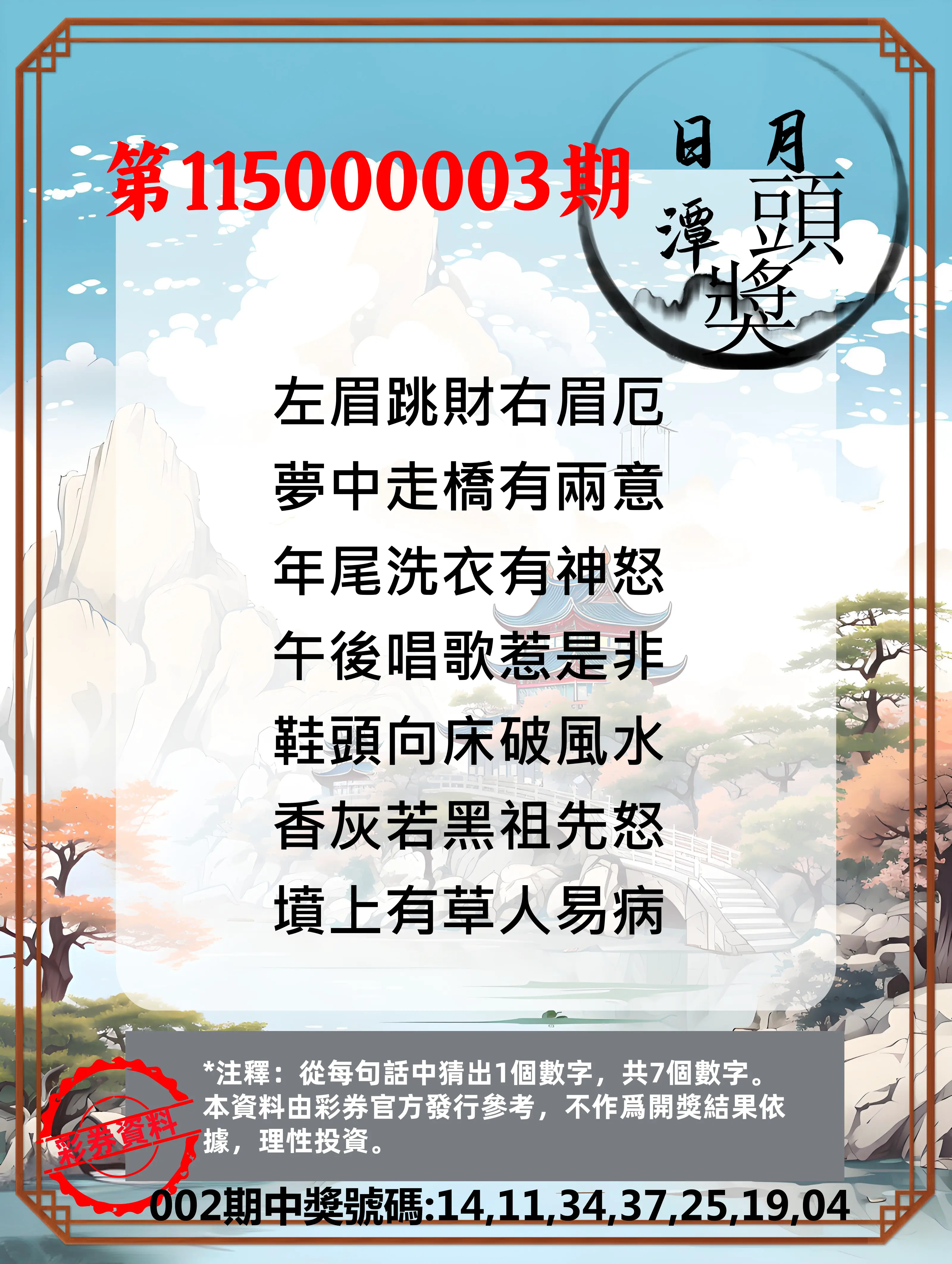 威力彩第115000003期(01/08)日月潭头奖竞猜
