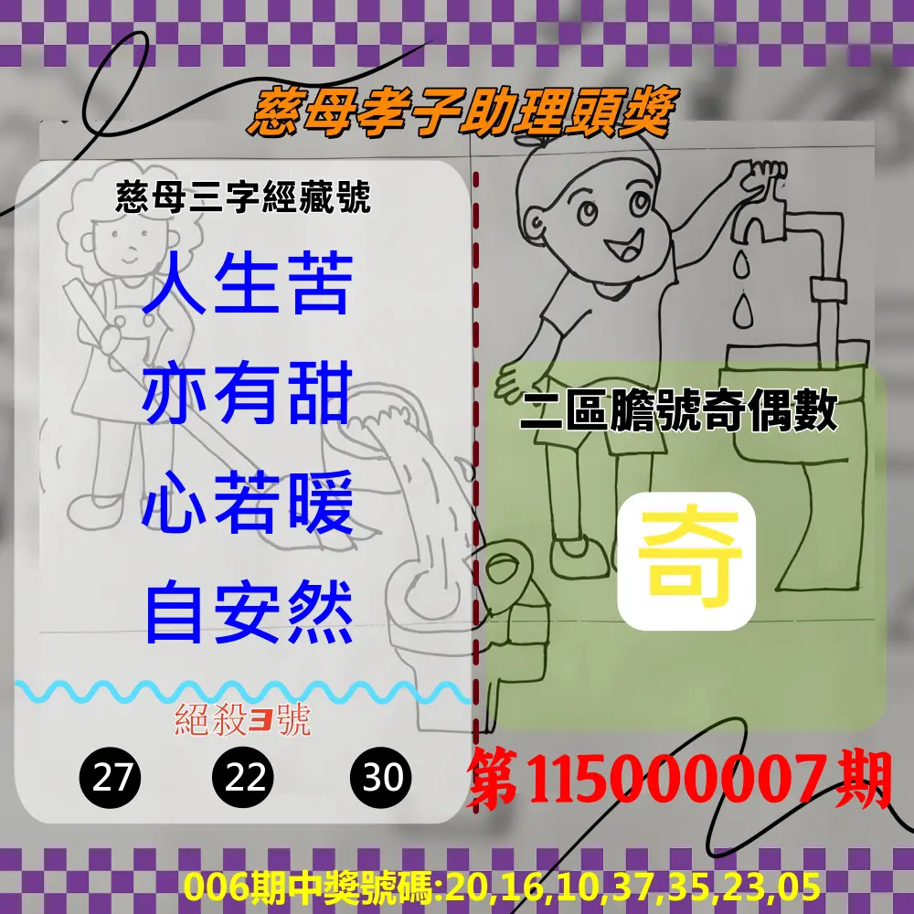 威力彩第115000007期(01/22)慈母孝子助理頭獎