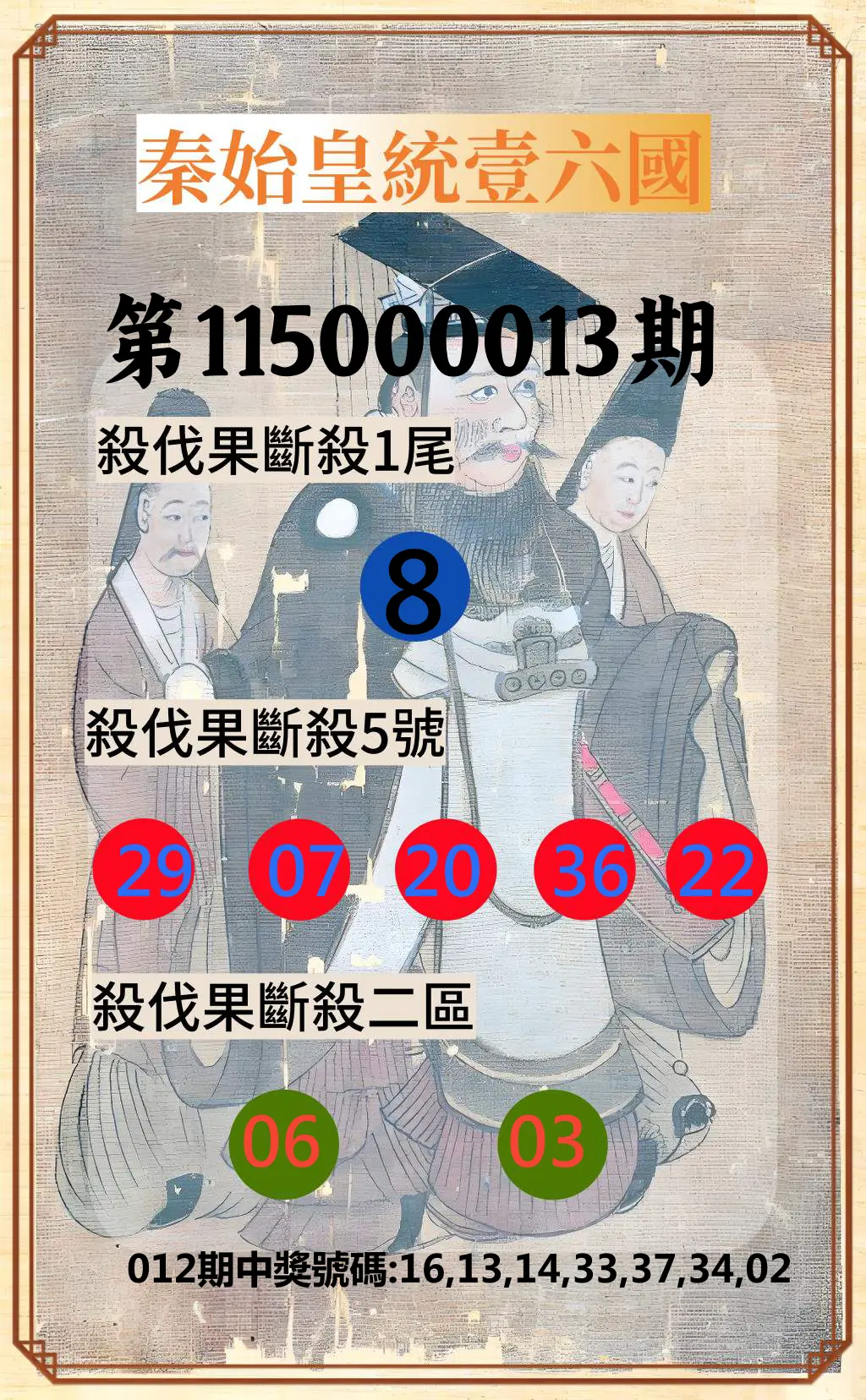 威力彩第115000013期(02/12)秦始皇統壹六國