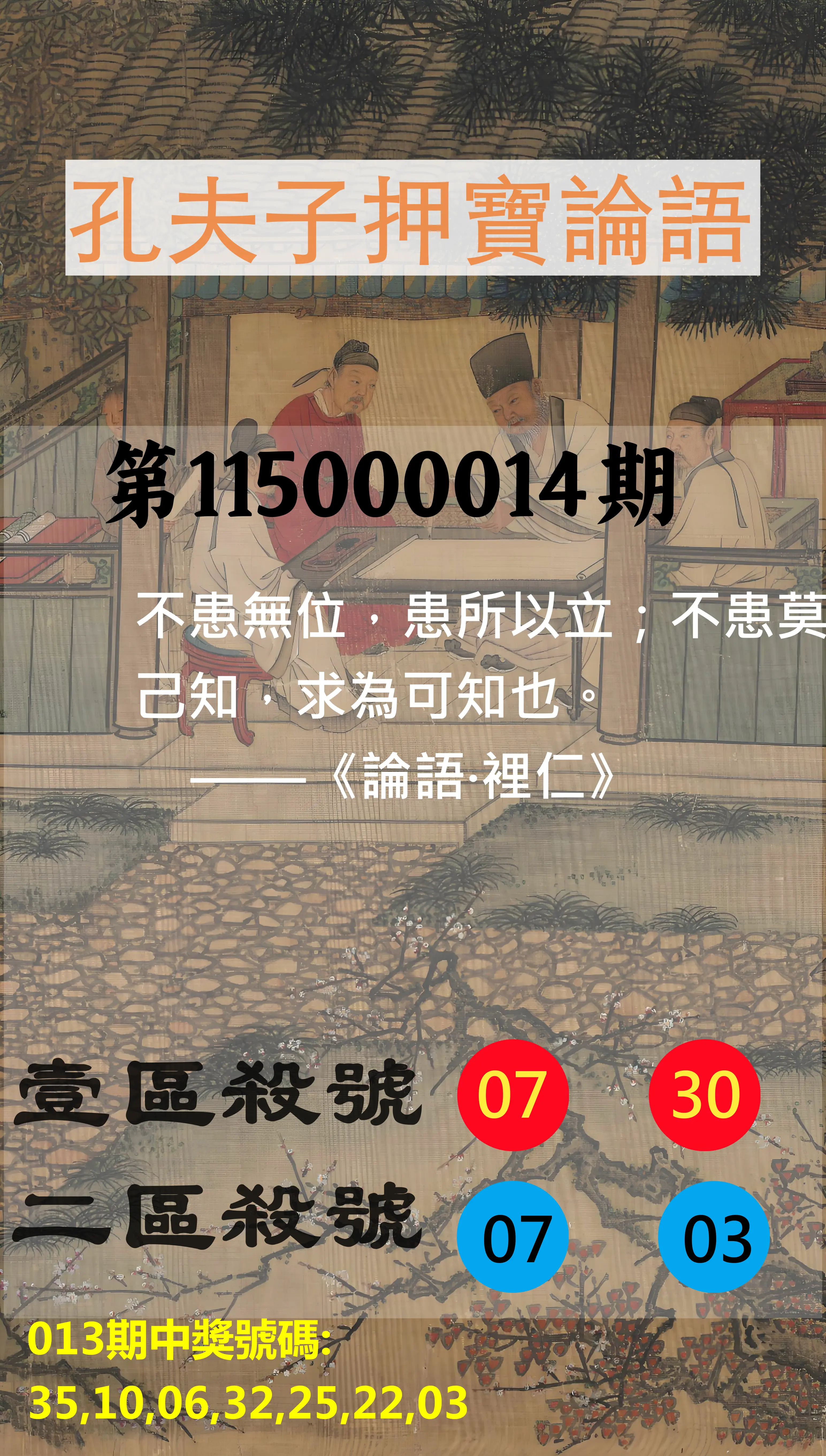 威力彩第115000014期(02/16)孔夫子押寶論語