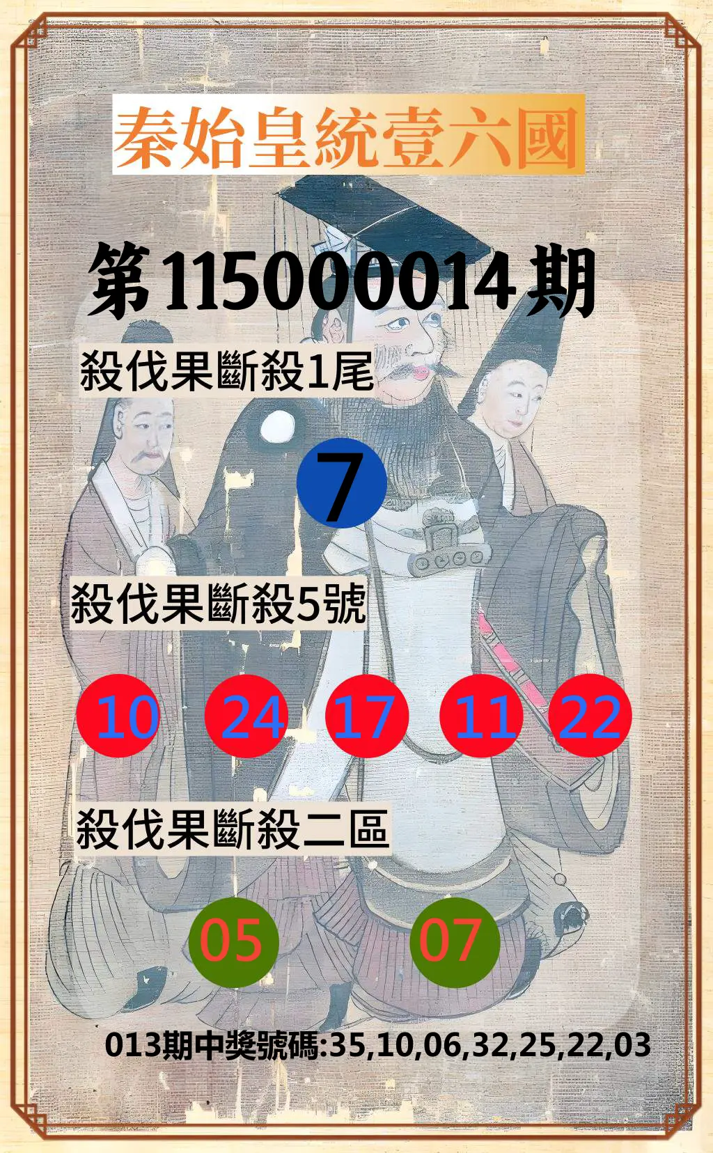 威力彩第115000014期(02/16)秦始皇統壹六國