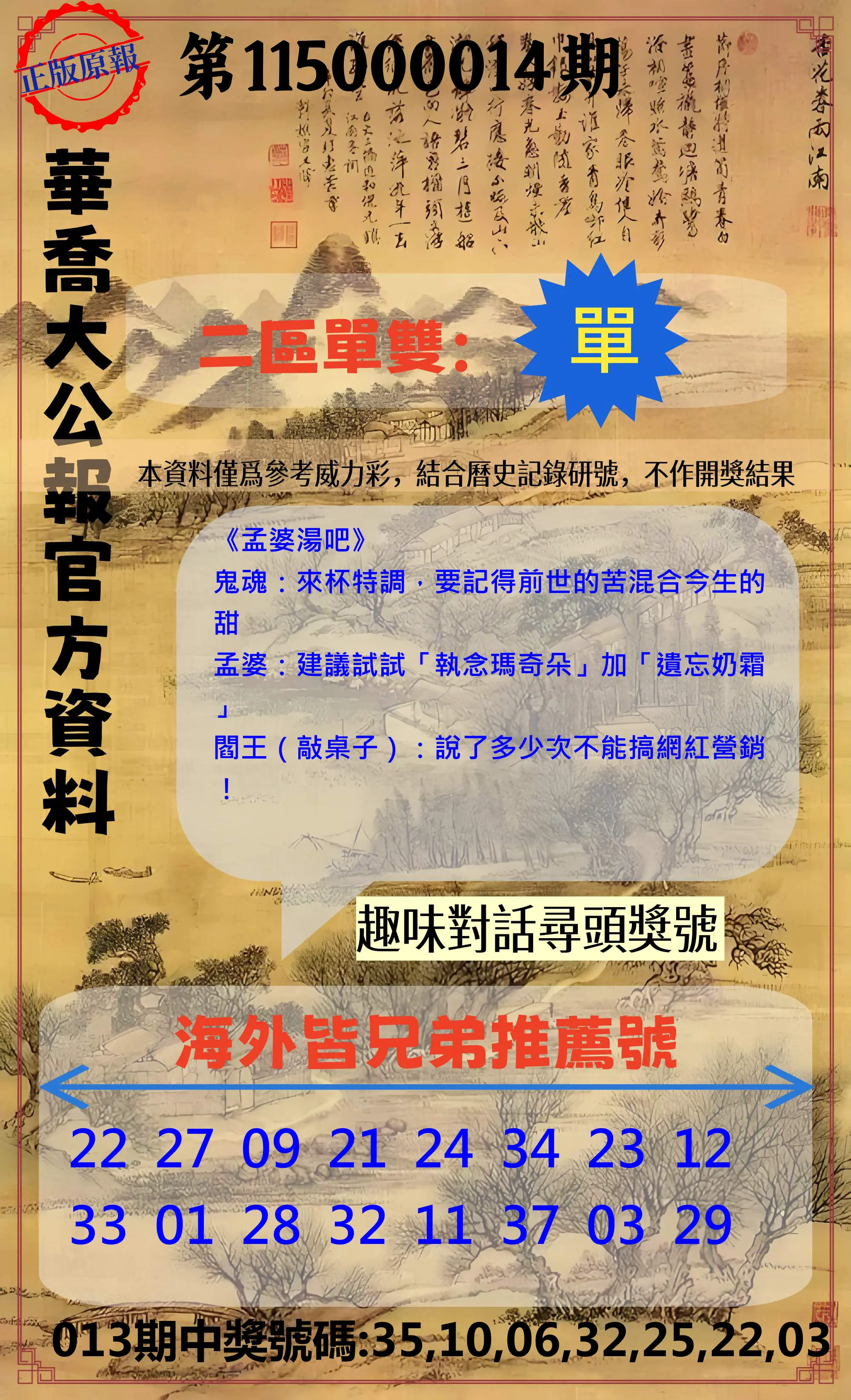 威力彩第115000014期(02/16)華喬大公報官方資料