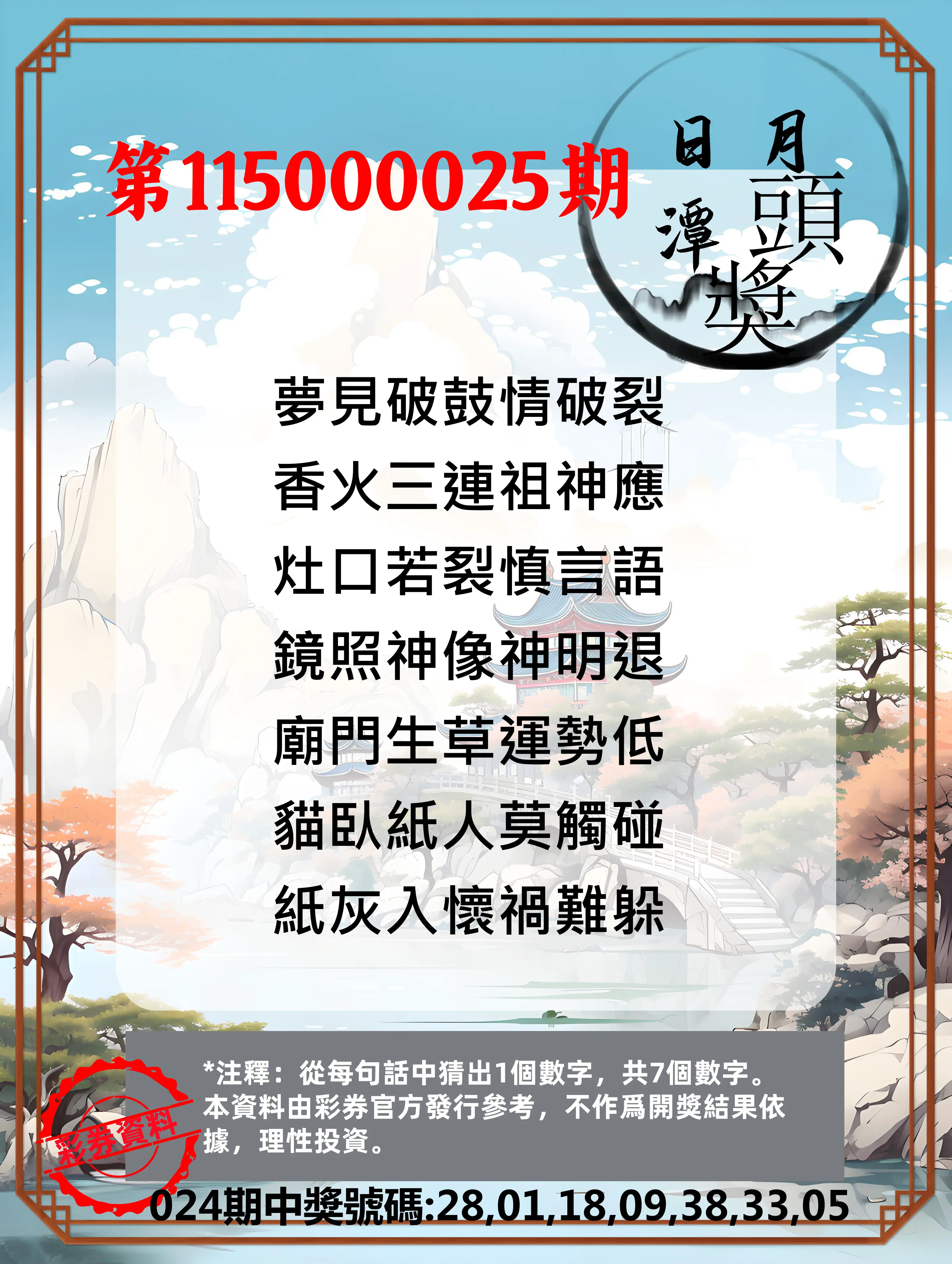 威力彩第115000025期(03/26)日月潭头奖竞猜