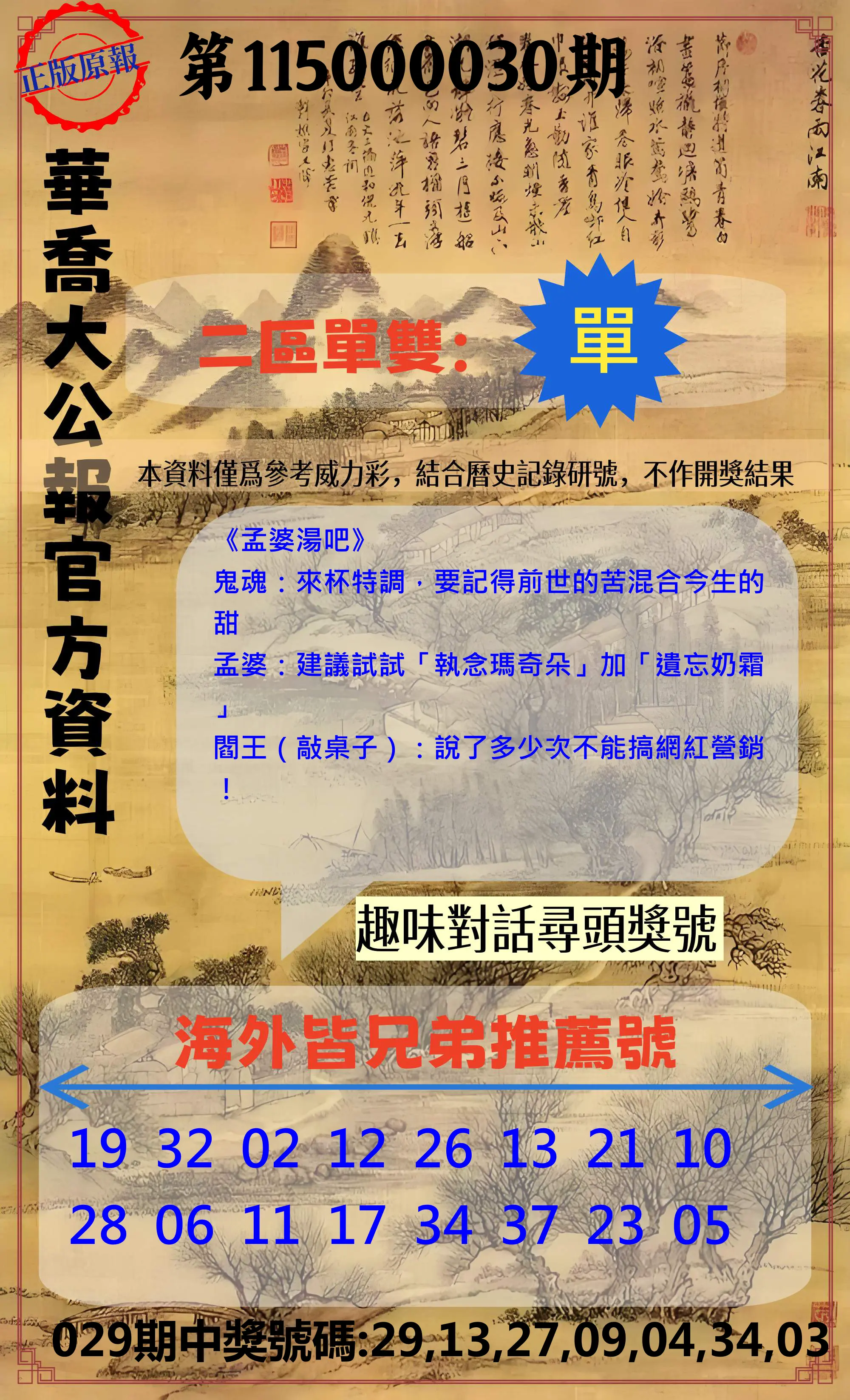 威力彩第115000030期(04/13)華喬大公報官方資料