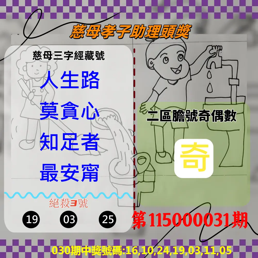 威力彩第115000031期(04/16)慈母孝子助理頭獎