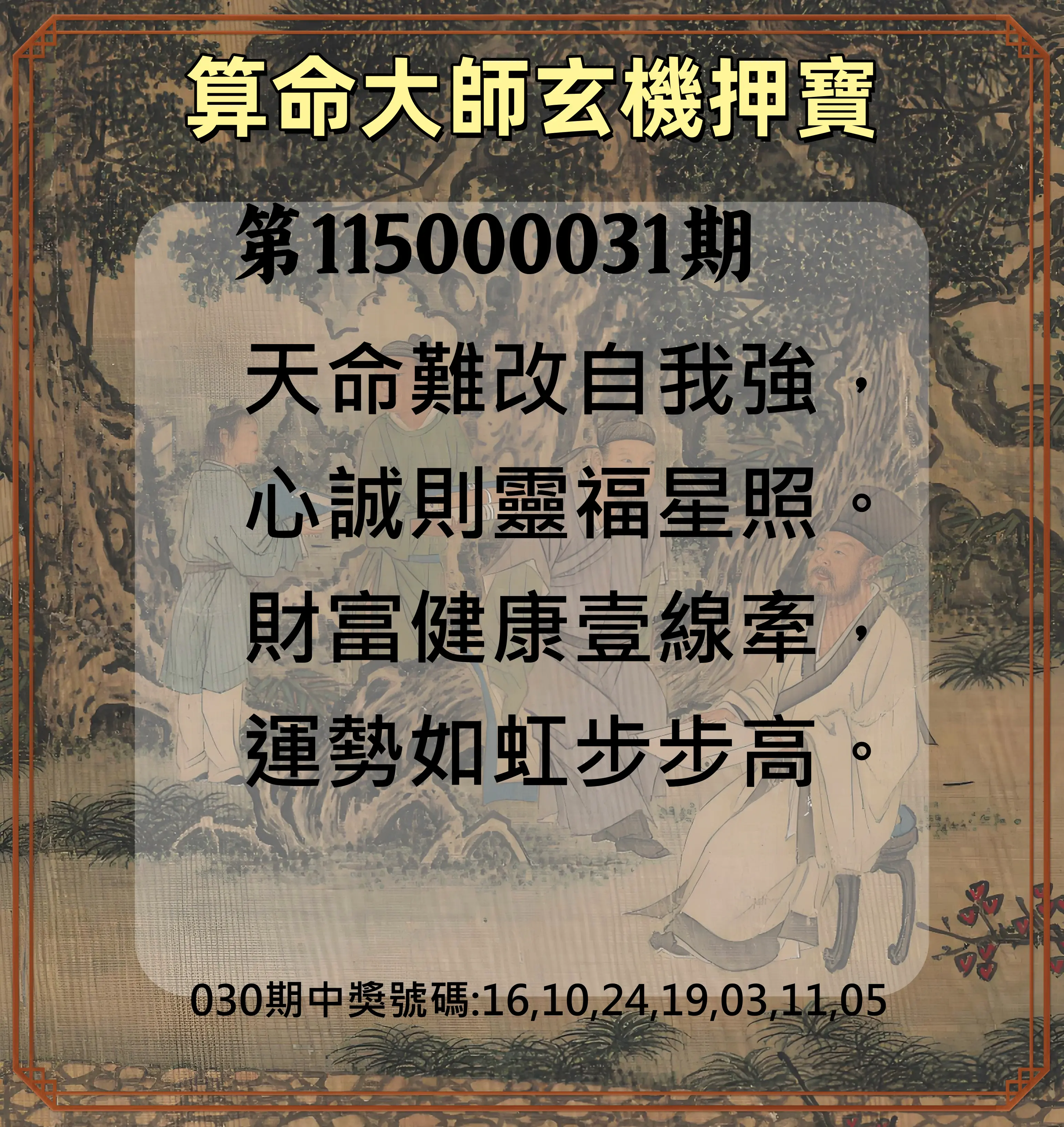 威力彩第115000031期(04/16)算命大師玄機押寶