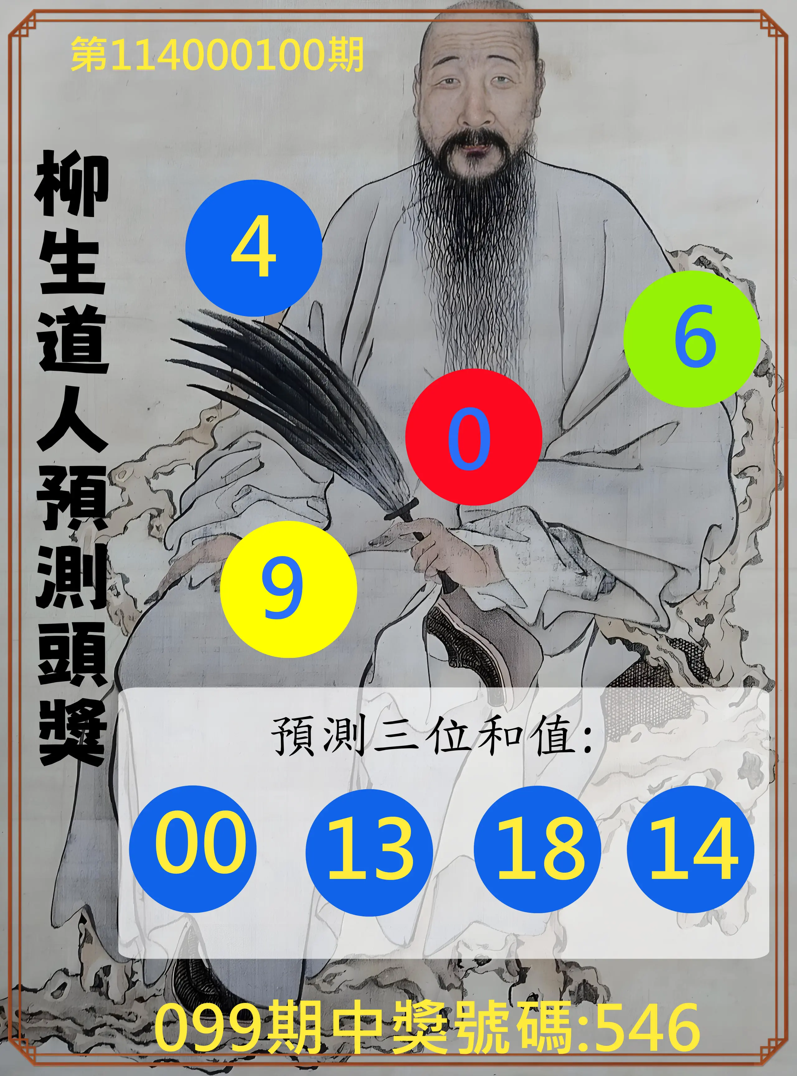 3星彩第114000100期柳生道人預測頭獎