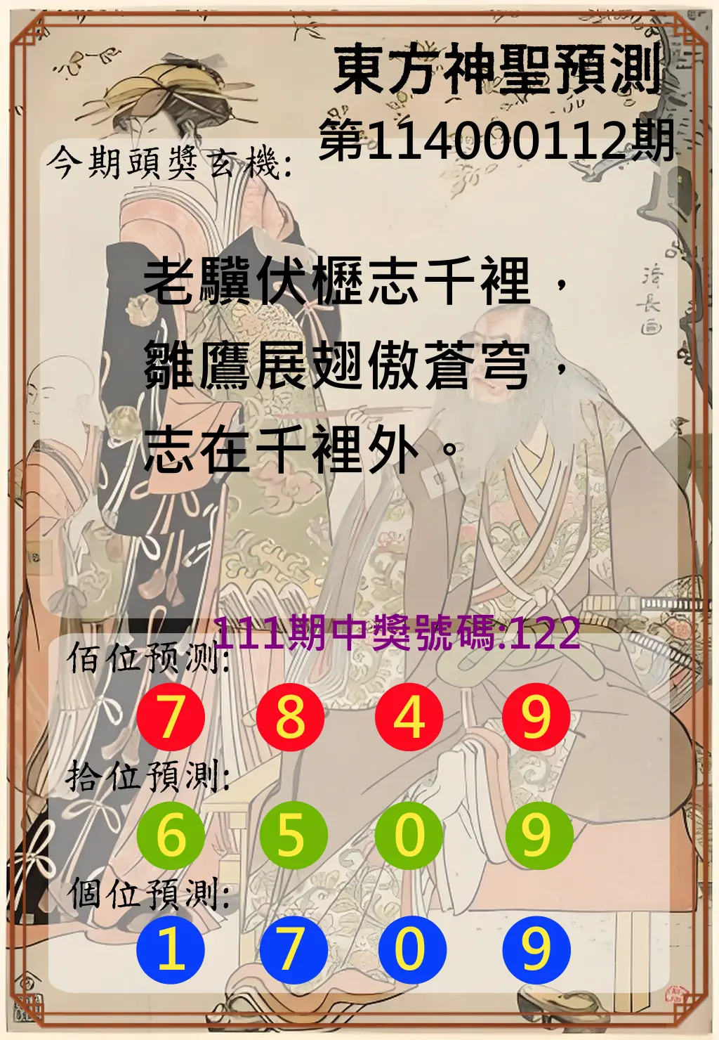 3星彩第114000112期東方神聖預測