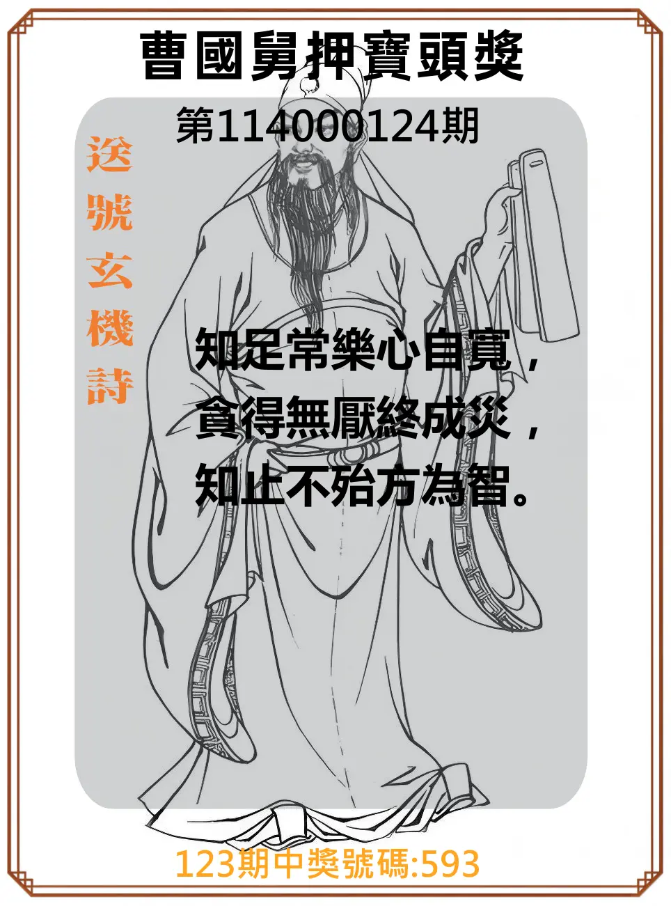 3星彩第114000124期曹國舅押寶頭獎