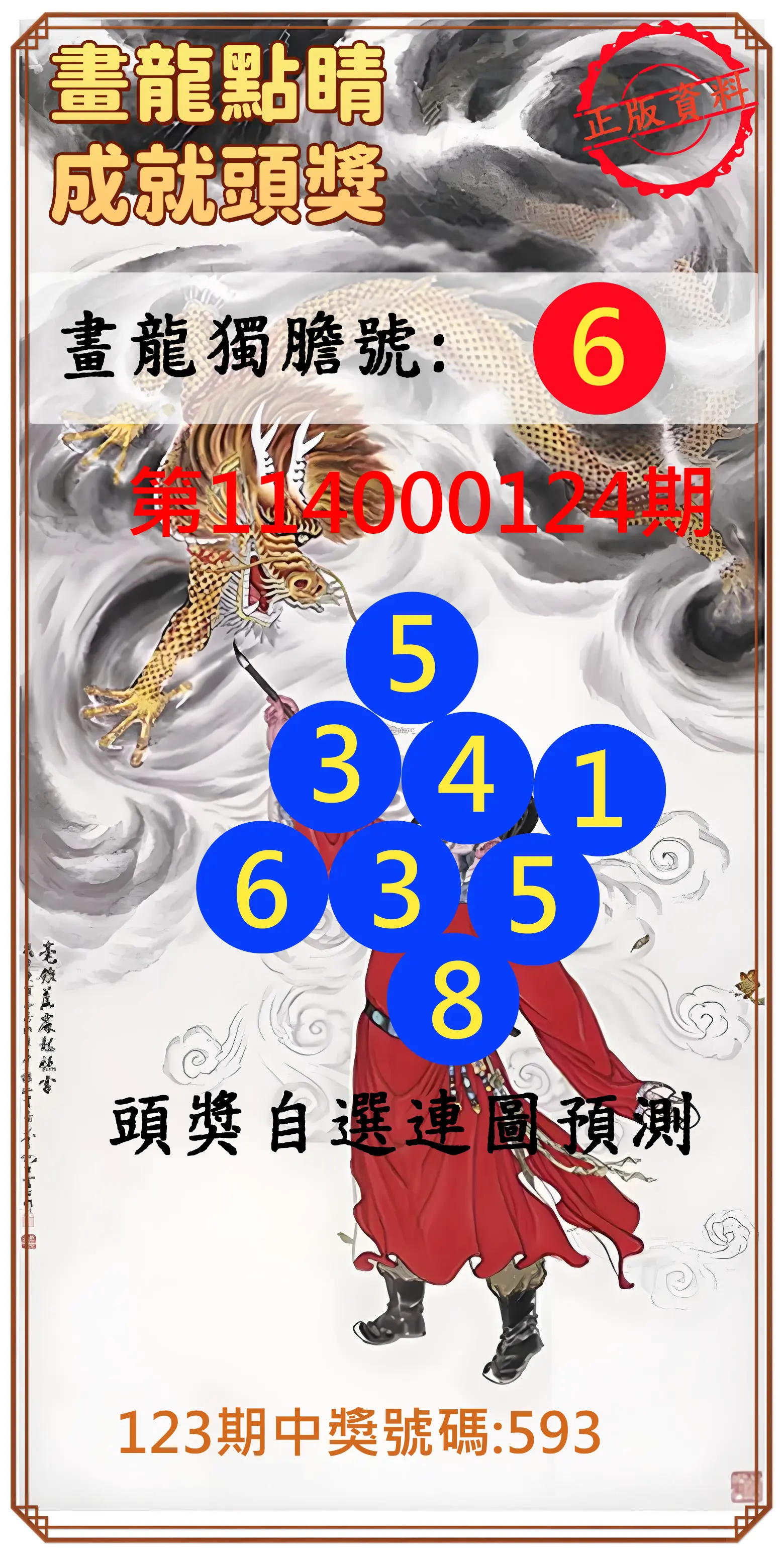 3星彩第114000124期畫龍點睛成就頭獎