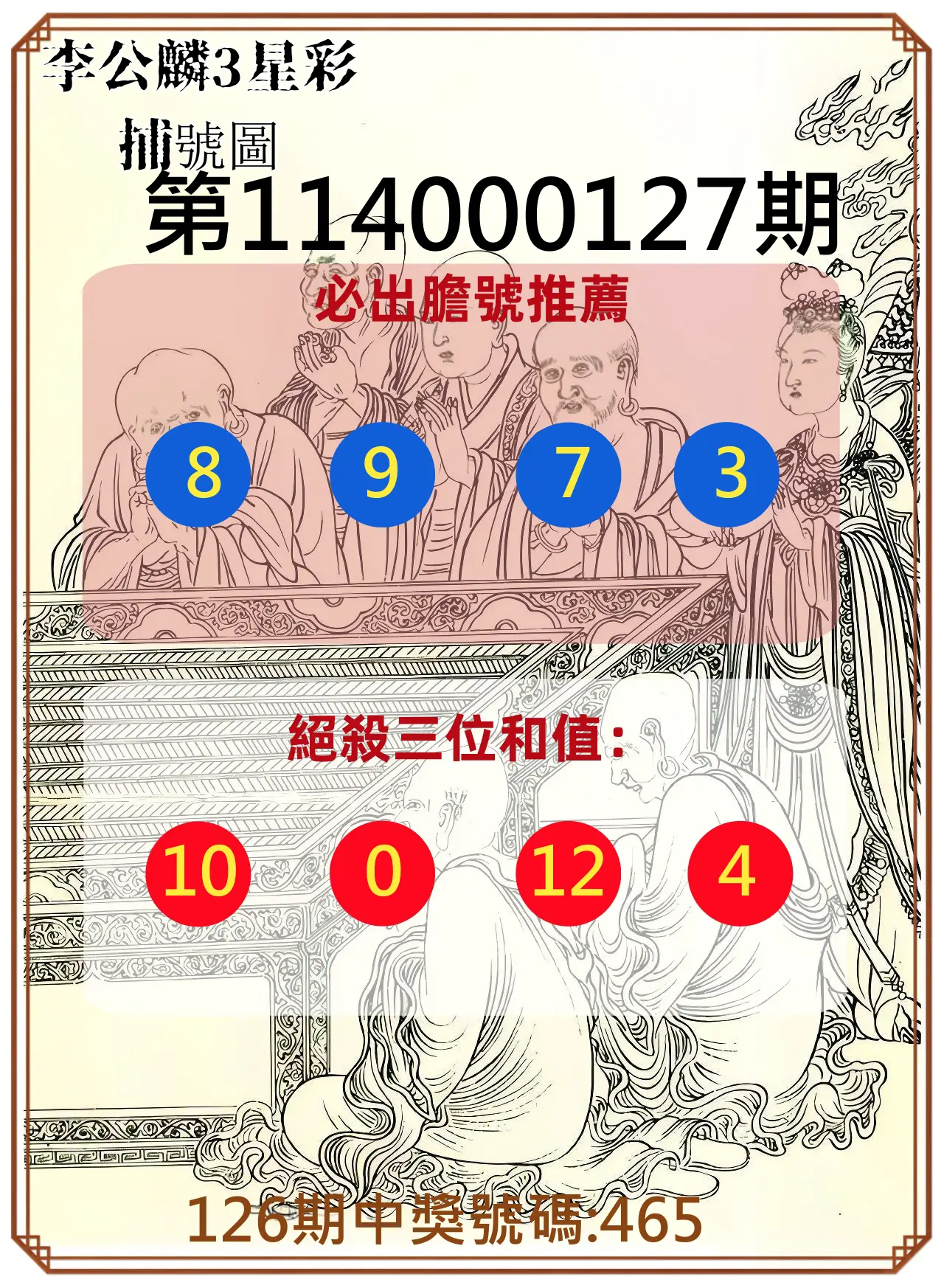 3星彩第114000127期李公麟3星彩捕號圖
