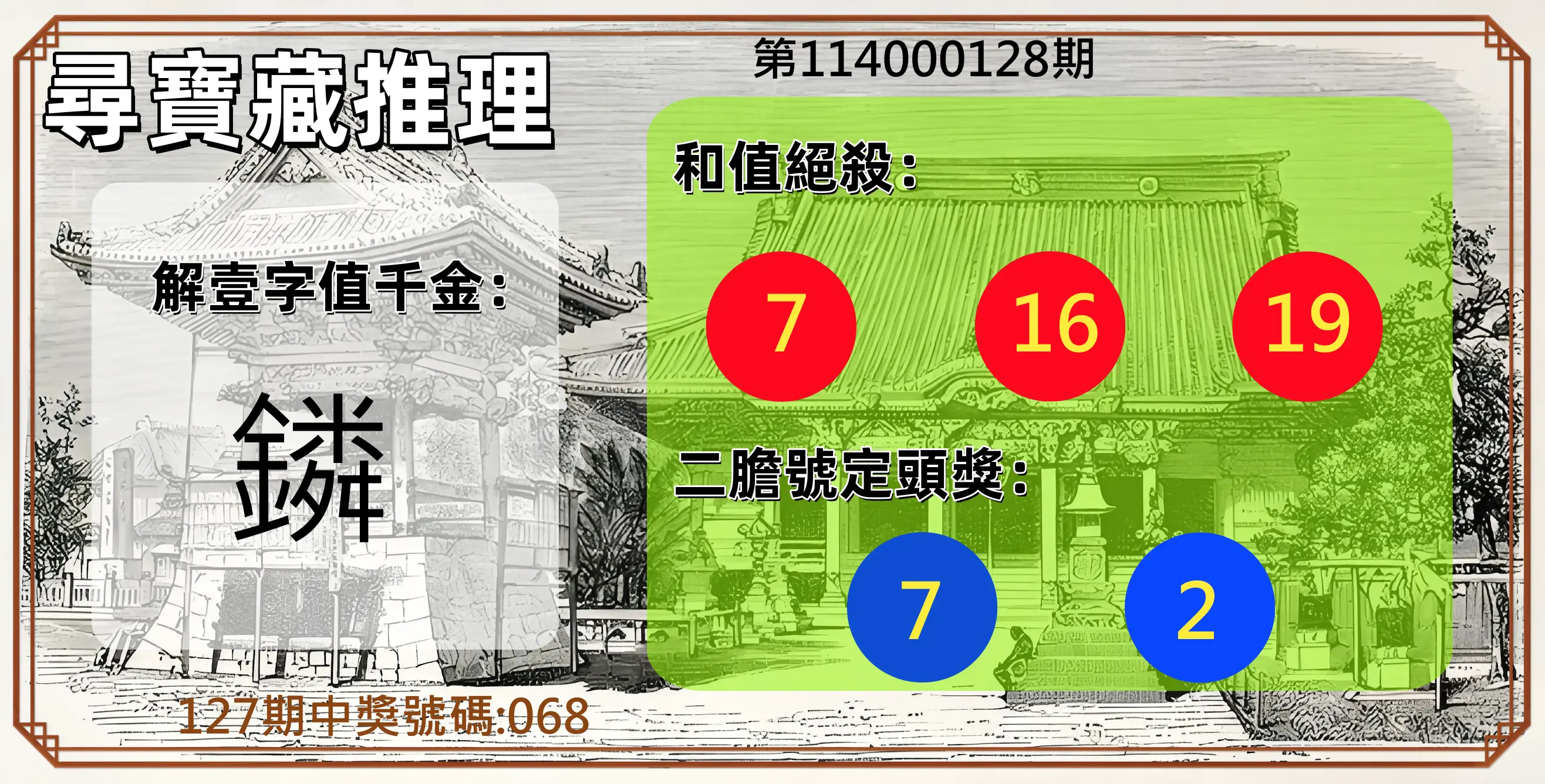 3星彩第114000128期尋寶藏推理