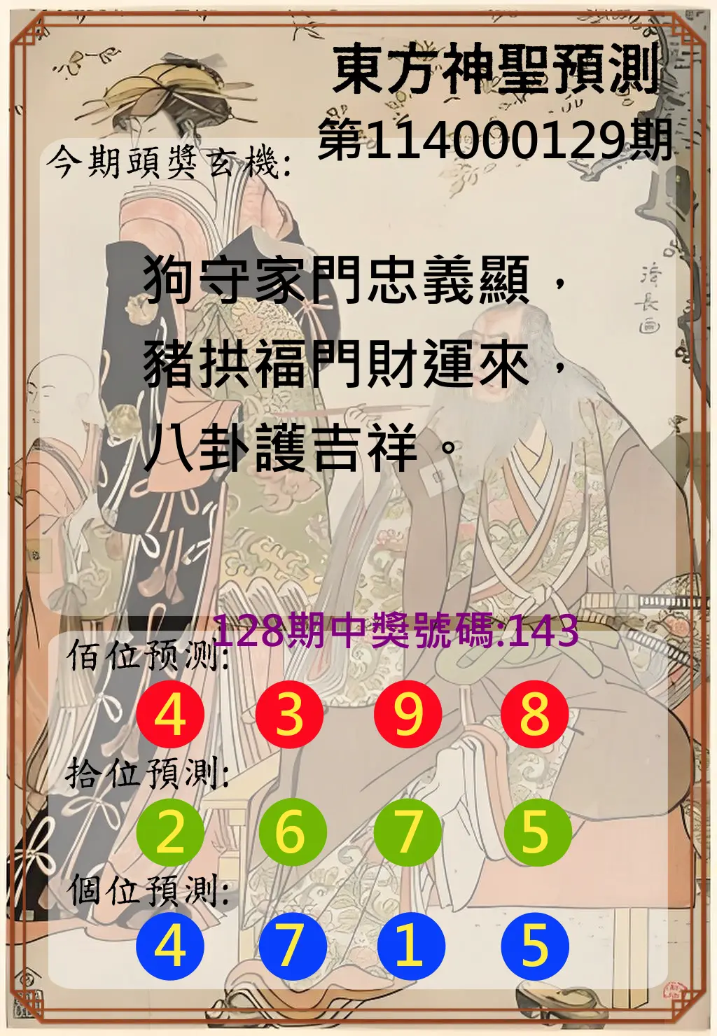 3星彩第114000129期東方神聖預測