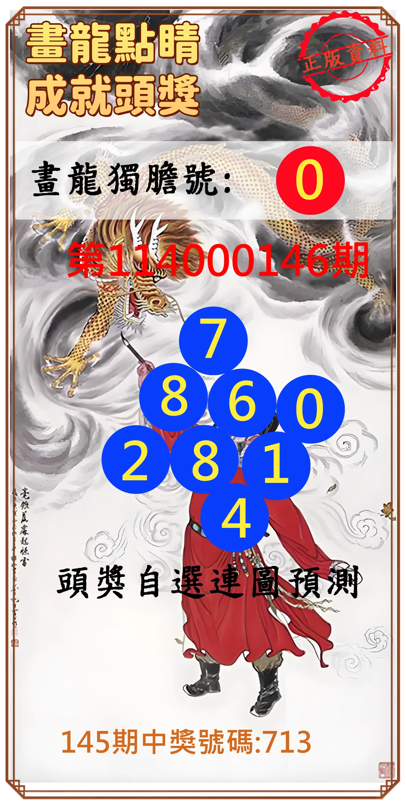 3星彩第114000146期畫龍點睛成就頭獎