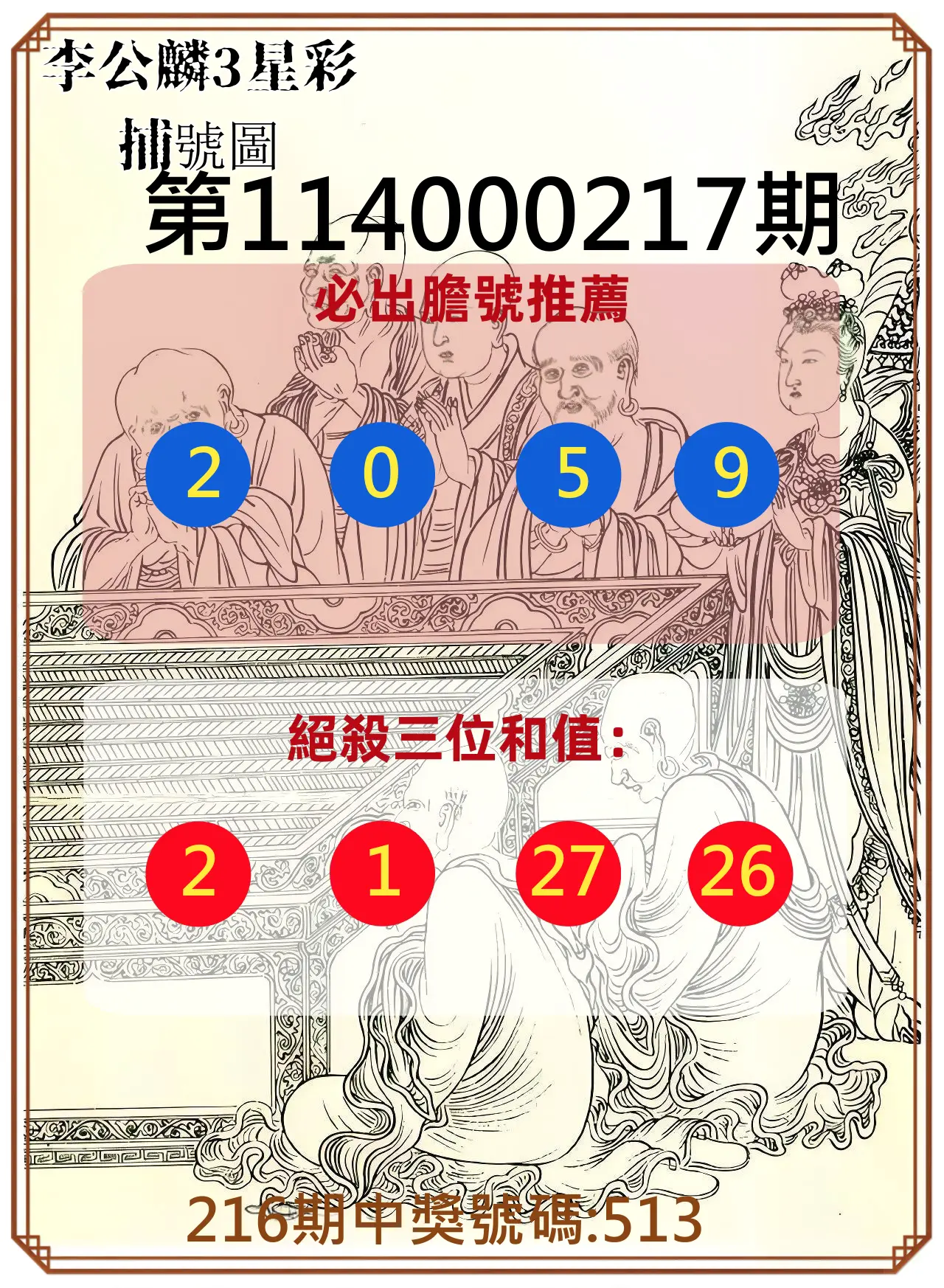3星彩第114000217期(09/06)李公麟3星彩捕號圖