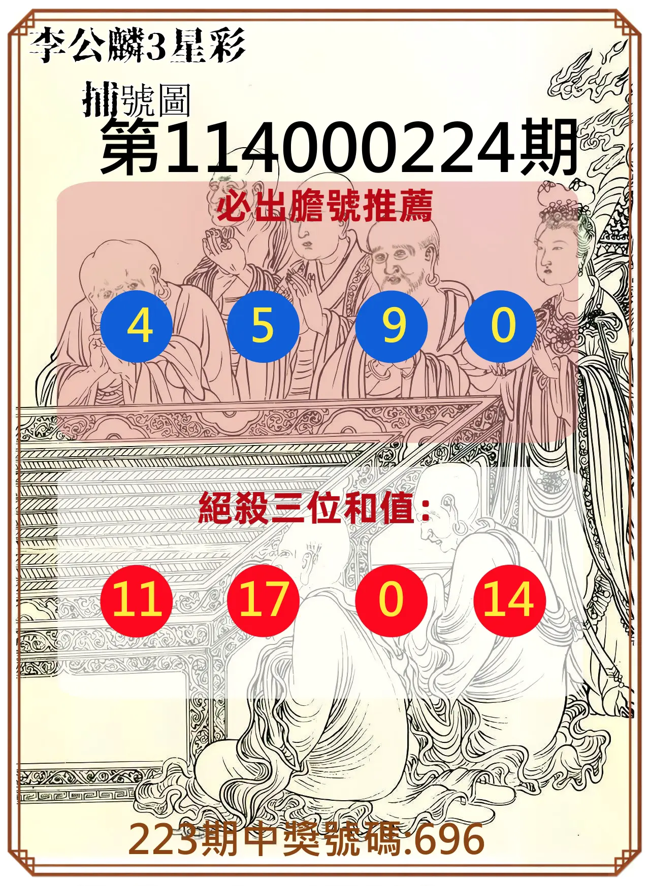 3星彩第114000224期(09/15)李公麟3星彩捕號圖