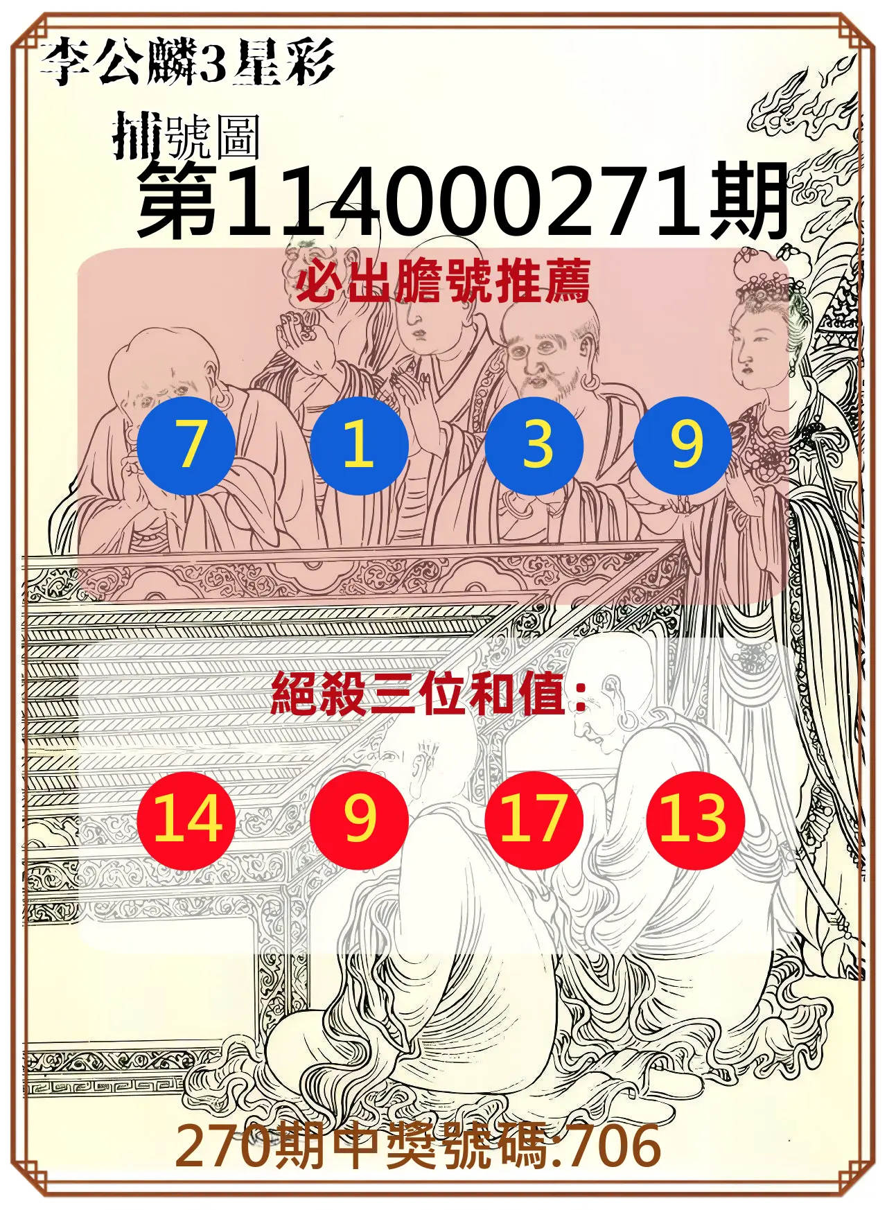 3星彩第114000271期(11/08)李公麟3星彩捕號圖