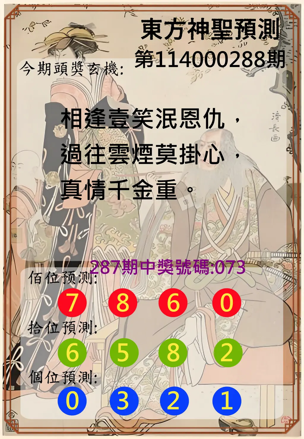 3星彩第114000288期(11/28)東方神聖預測