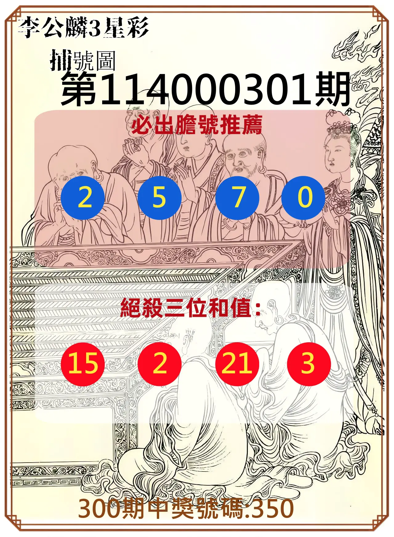 3星彩第114000301期(12/13)李公麟3星彩捕號圖