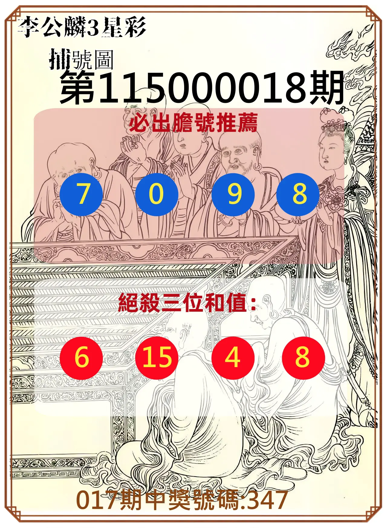 3星彩第115000018期(01/21)李公麟3星彩捕號圖