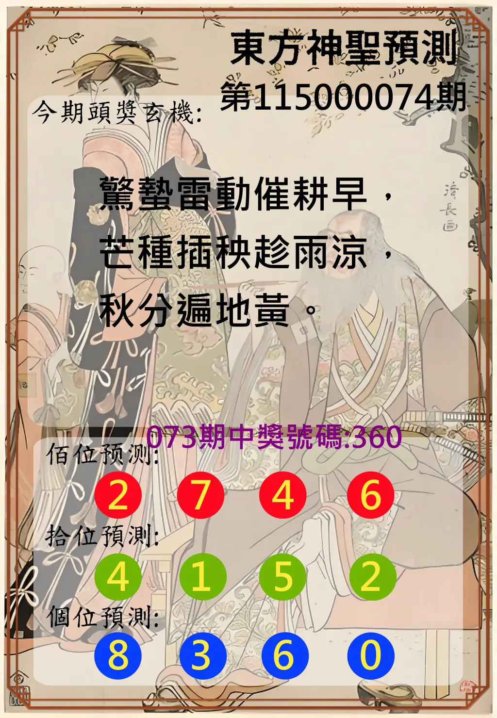 3星彩第115000074期(03/24)東方神聖預測