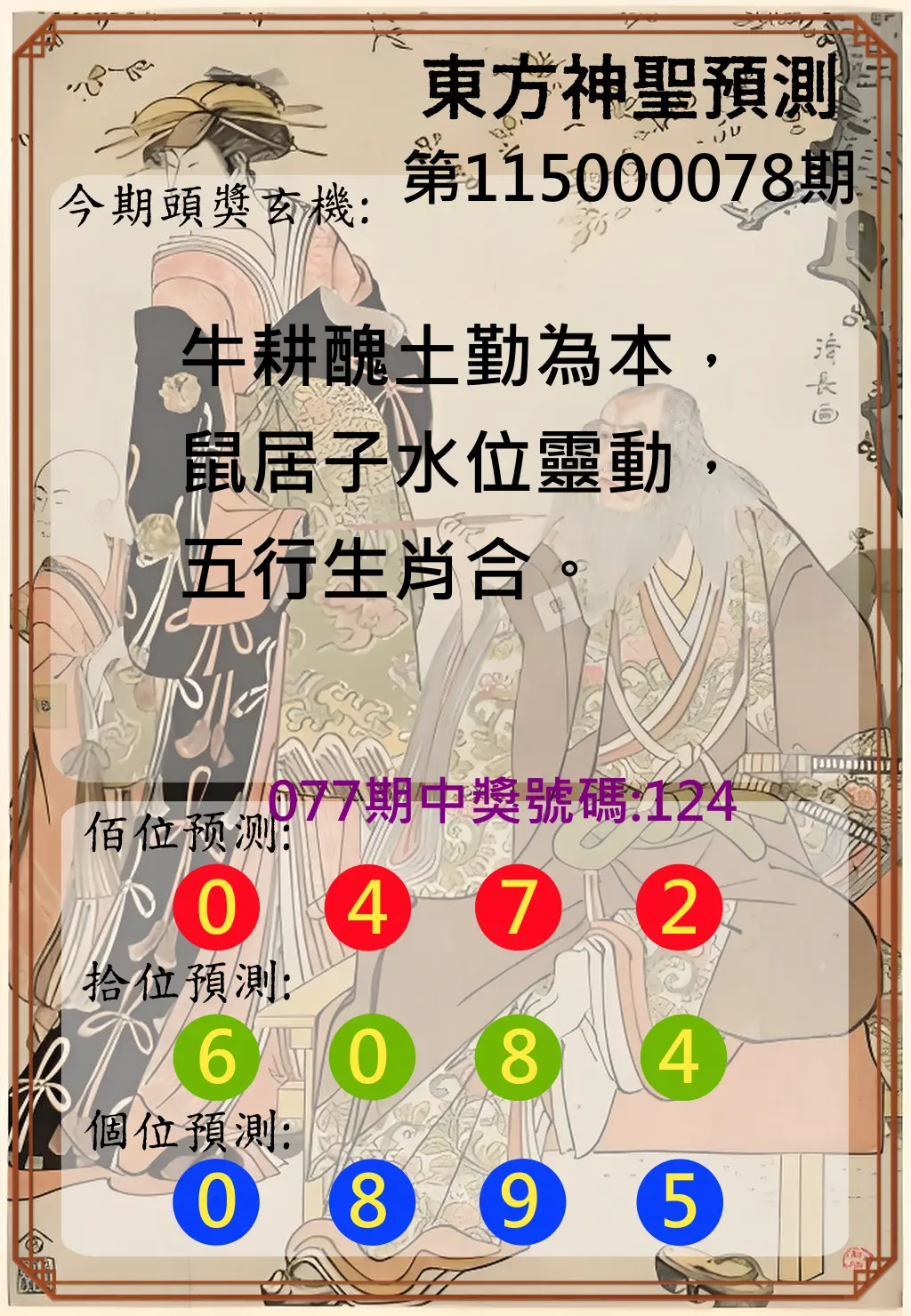 3星彩第115000078期(03/28)東方神聖預測
